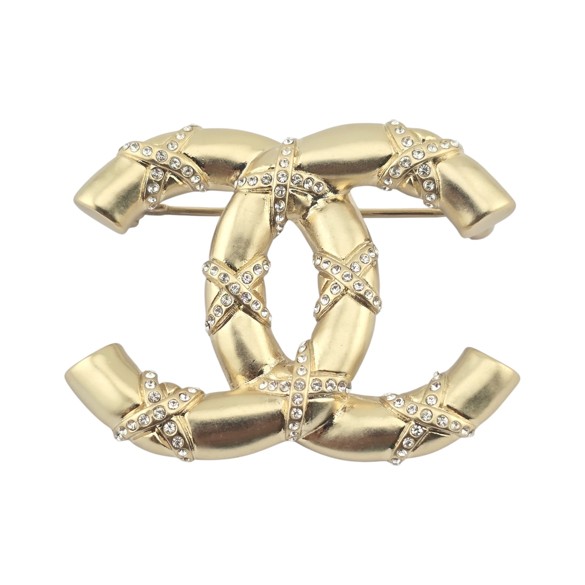 Chanel Crystal CC Logo Brooch Gold 2021