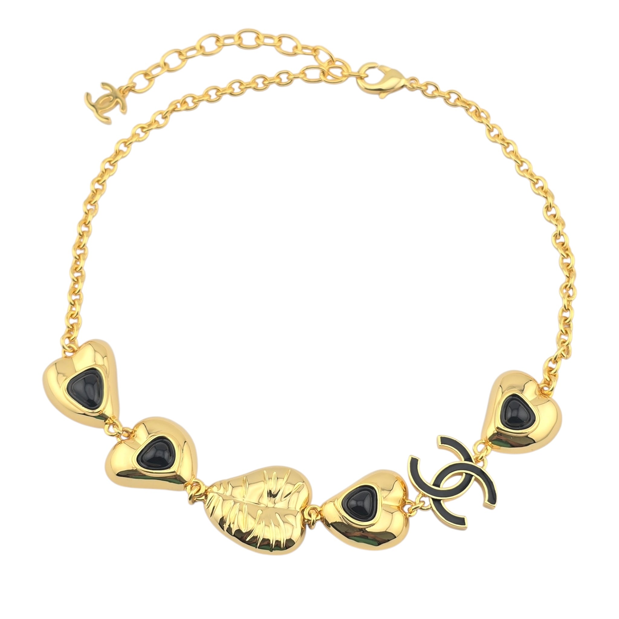 Chanel CC Gold Black Heart Leaf Necklace 2025