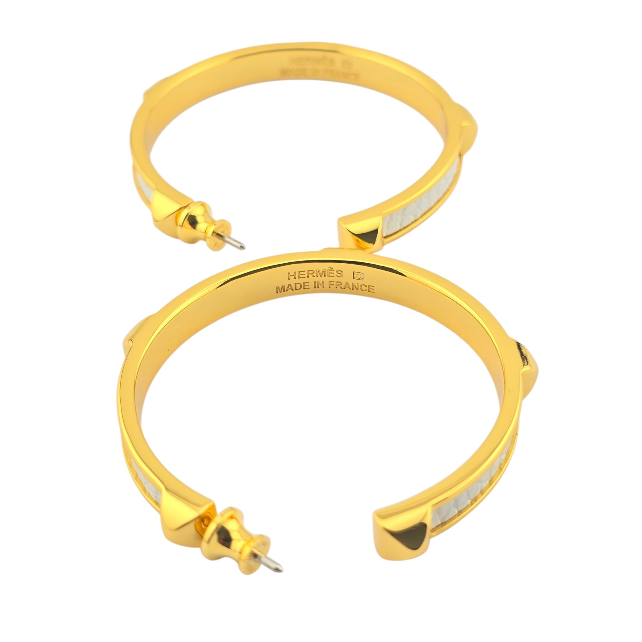 Hermes Athena Large White Gold Earrings