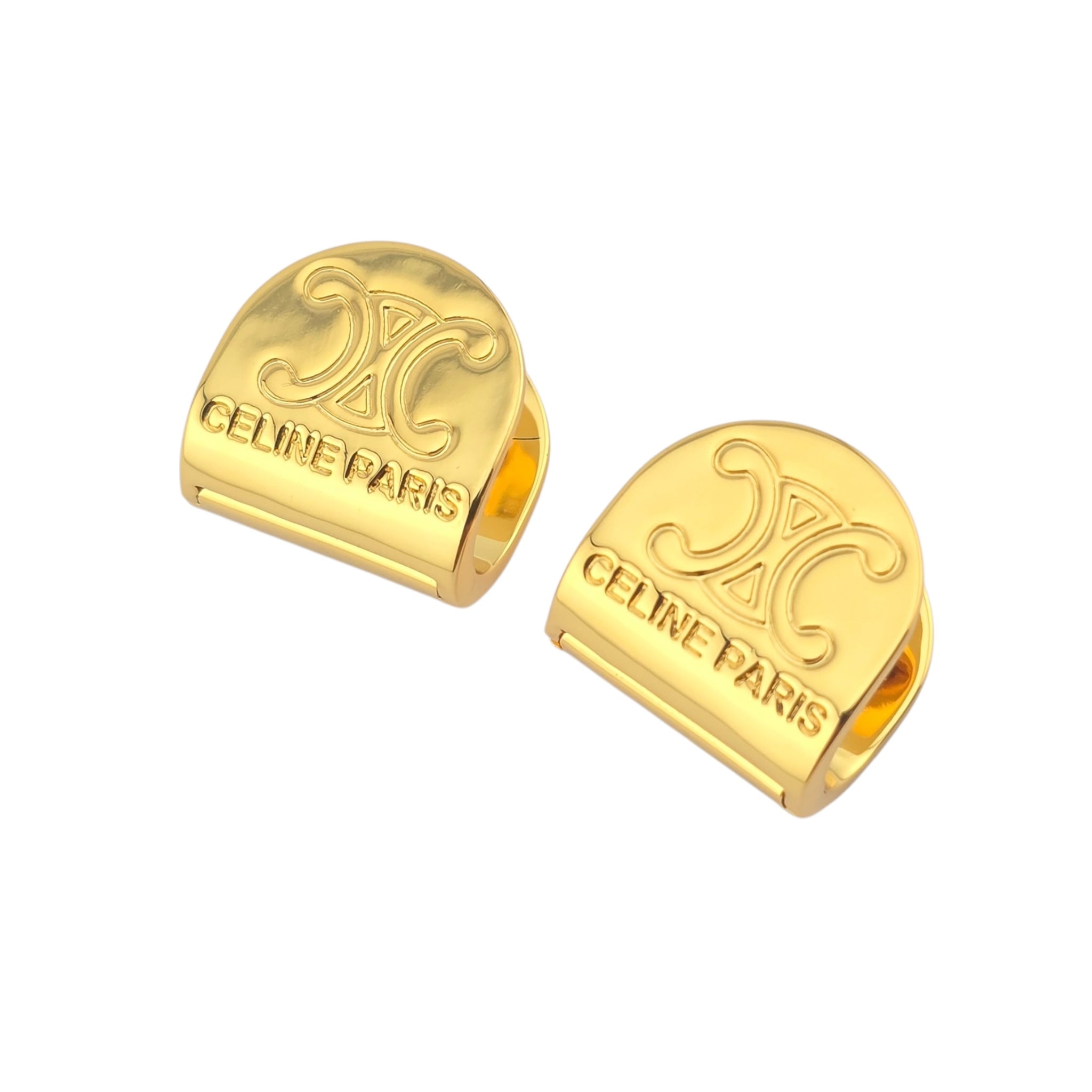 Celine Gold Metal Logo Earrings