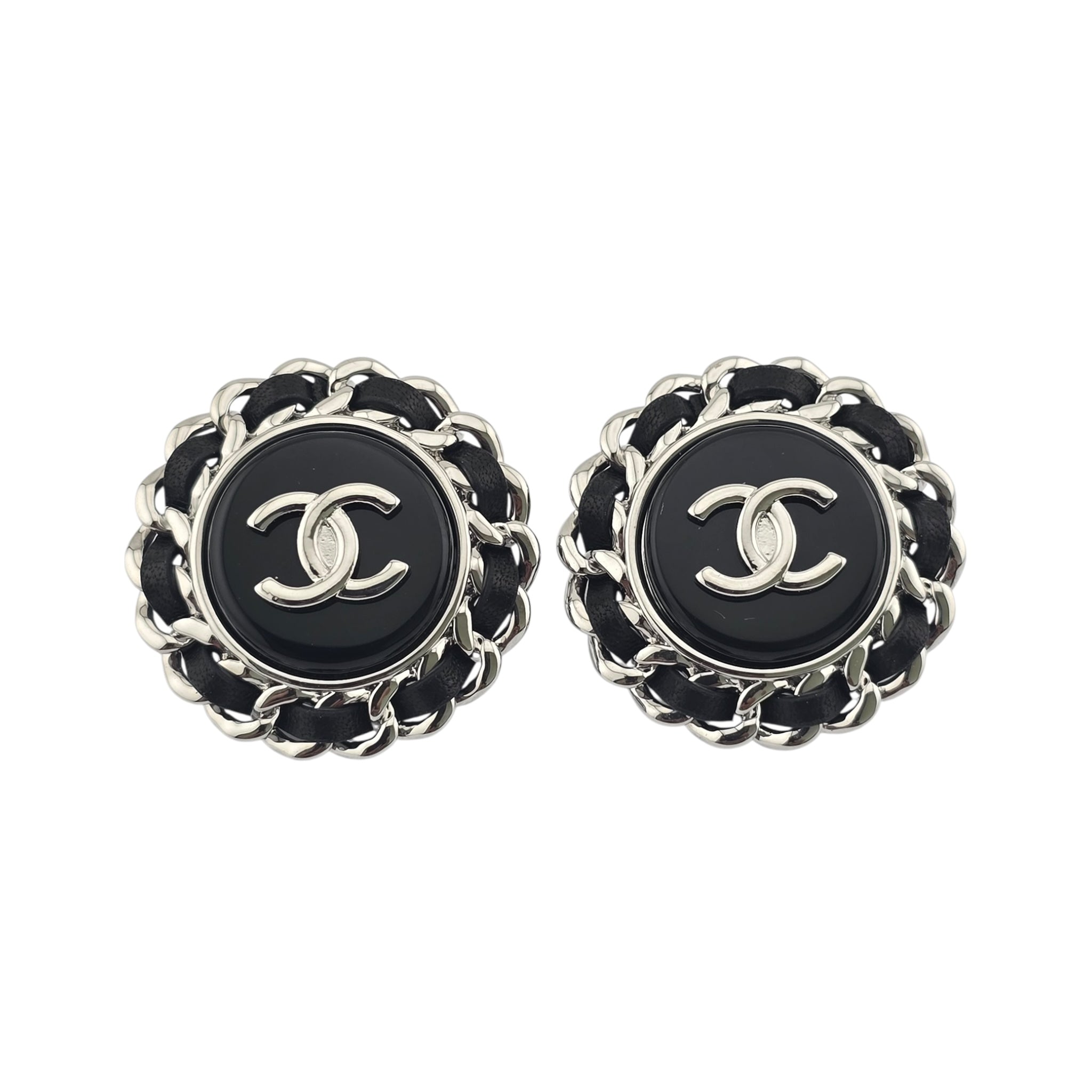 Chanel CC Round Silver Black Earrings 2025