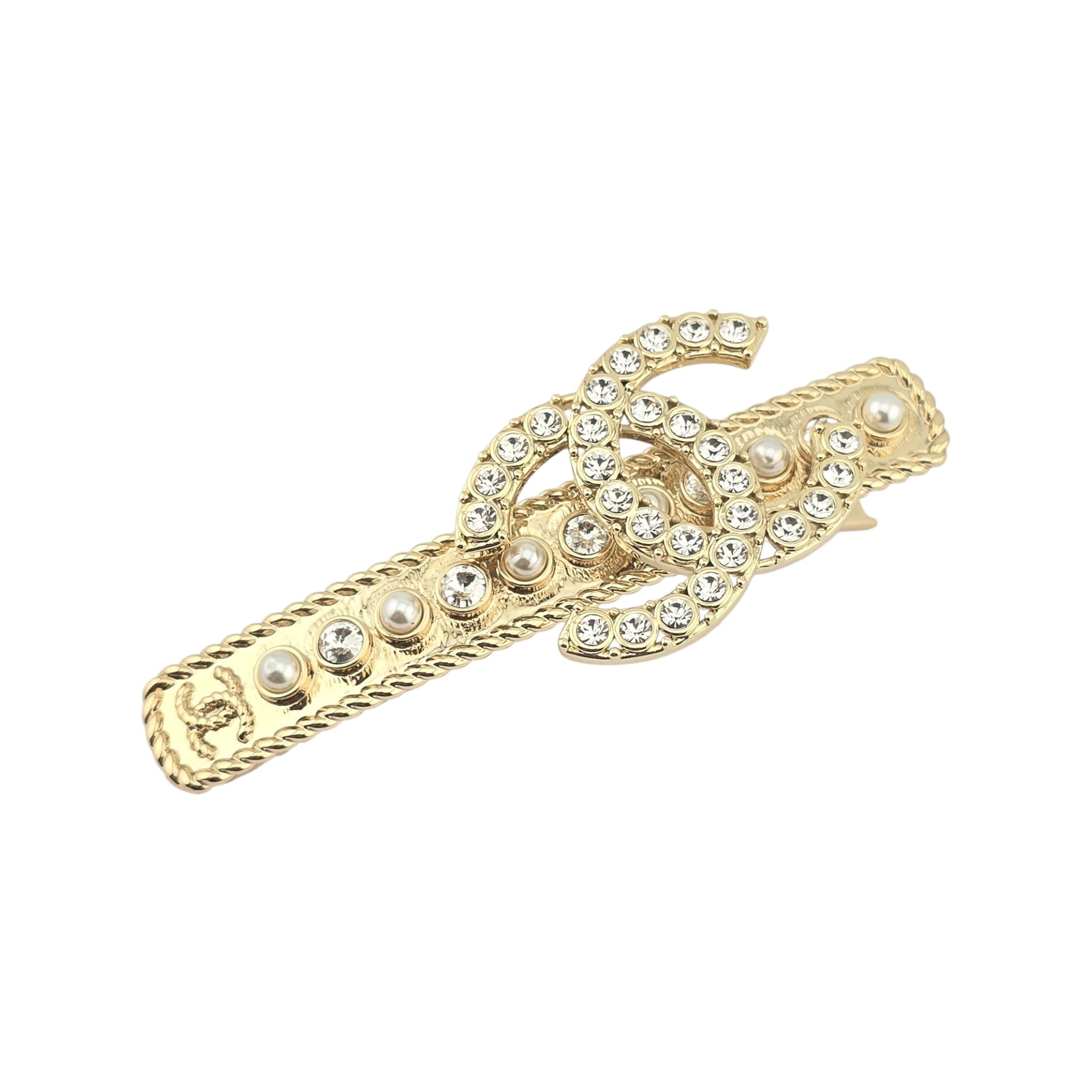 Chanel CC Faux Pearl and Diamante Hair Barrette 2022