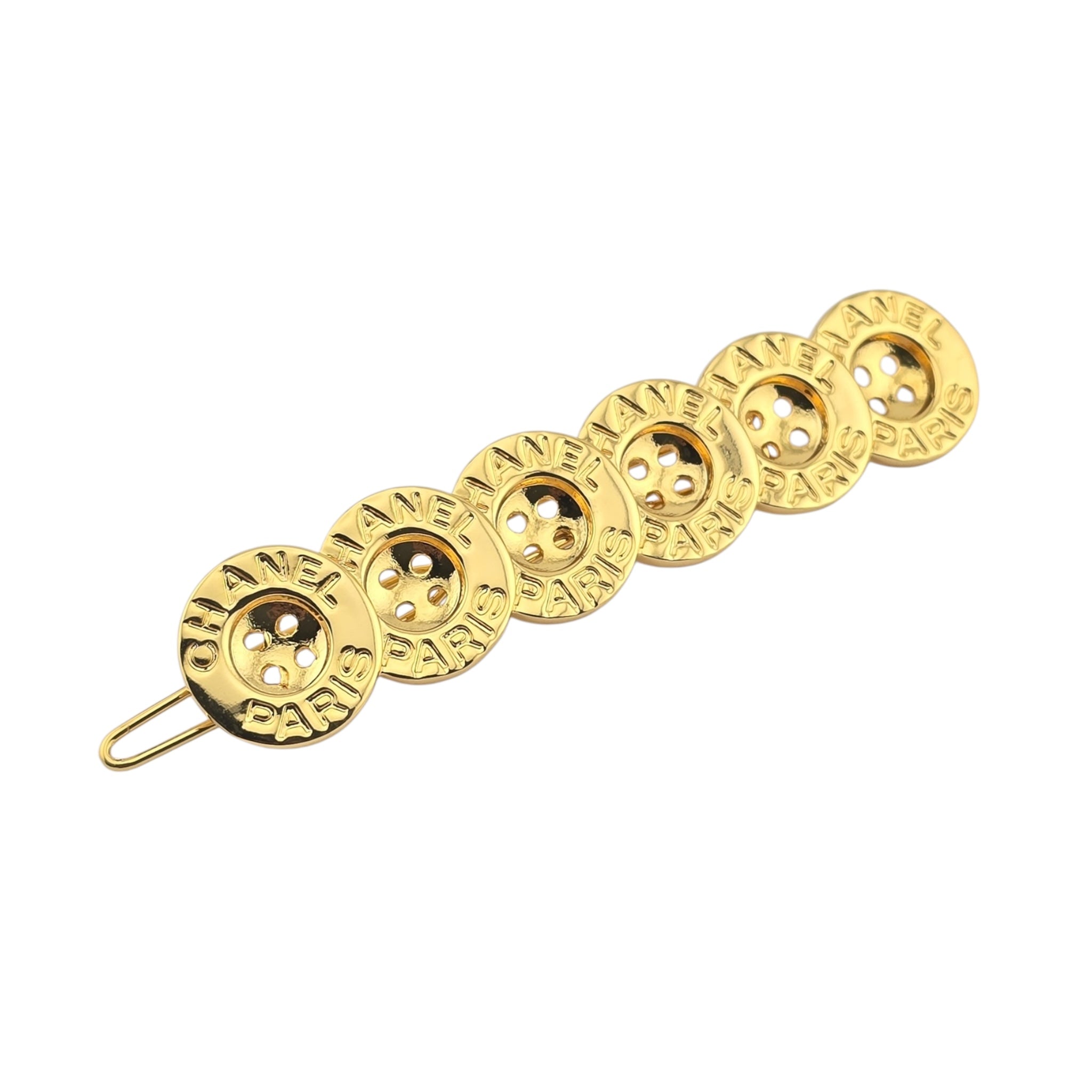 Chanel CC Button Paris Hair Clip Barrette Gold
