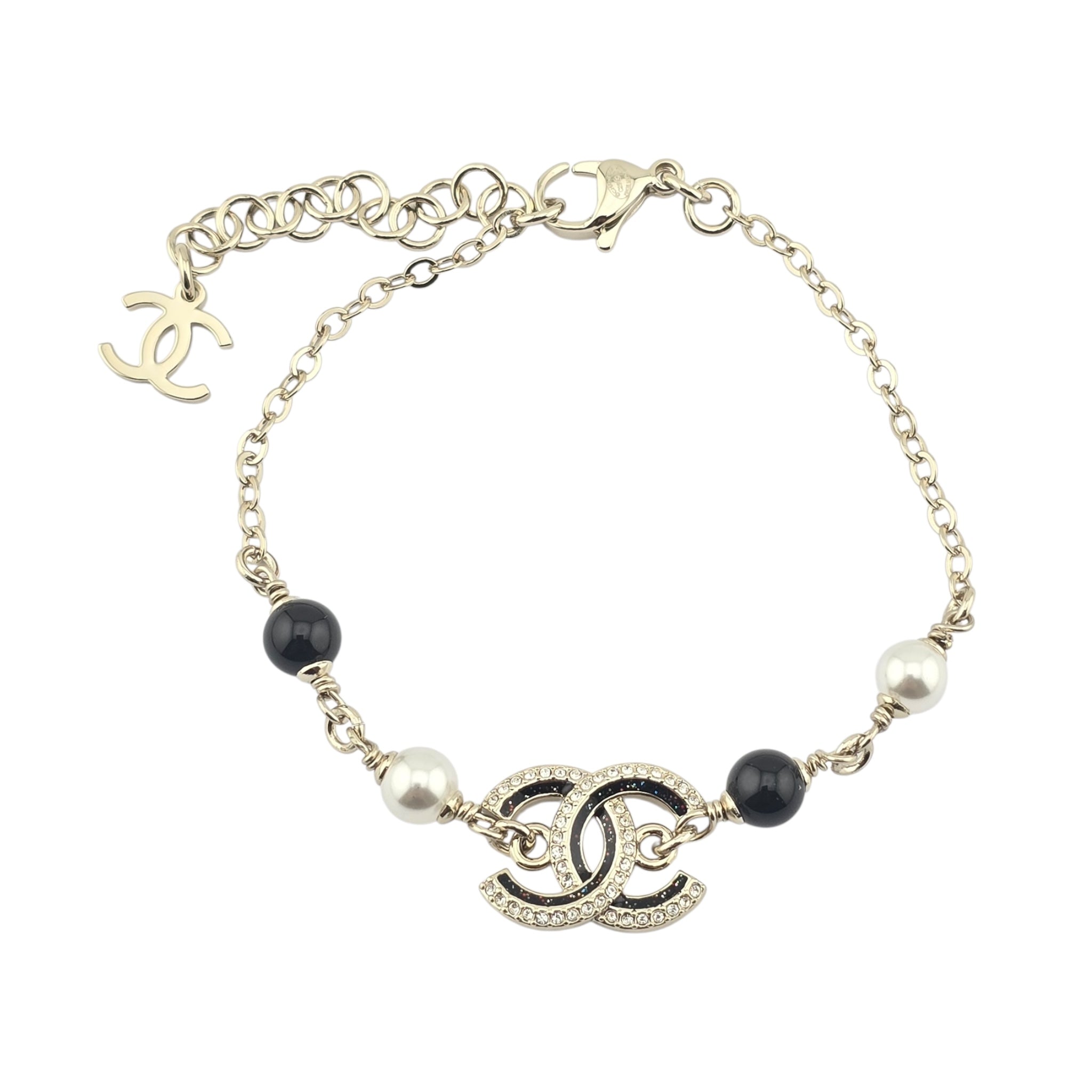 Chanel CC Gold Black Crystal Bracelet