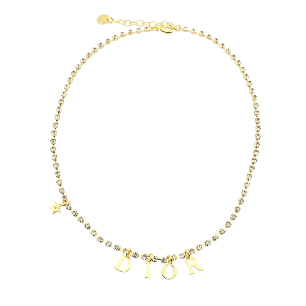 Christian Dior Crystal Gold Logo Necklace