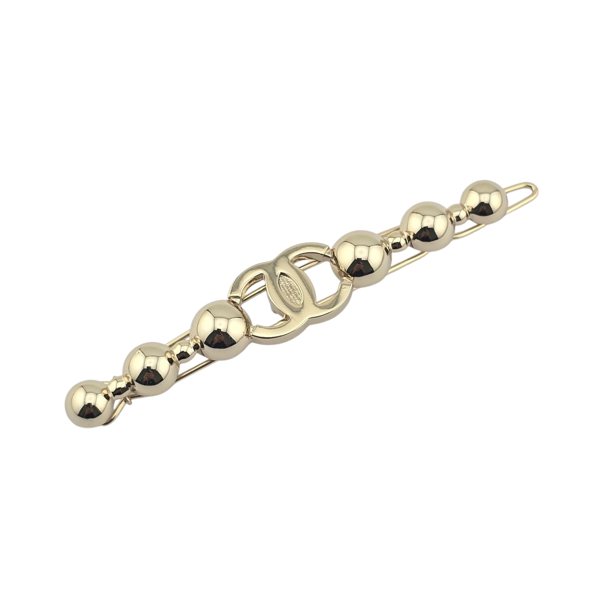 Chanel CC Gold Metal Beaded Hair Clip Barrette 2021