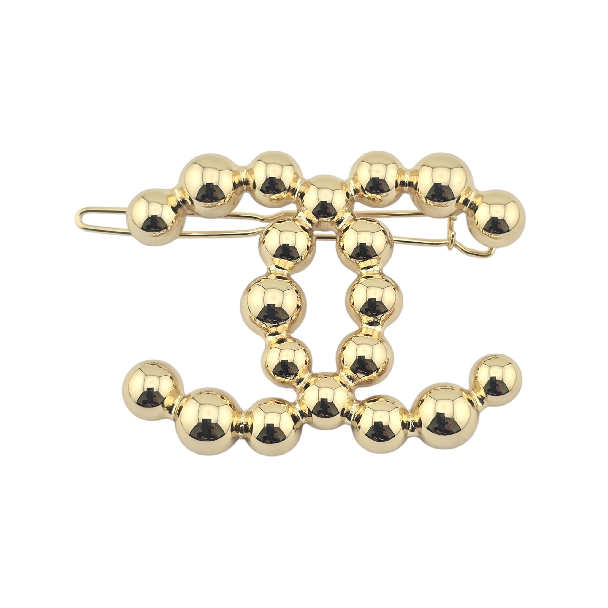 Chanel CC Metal Beaded Hair Clip Gold