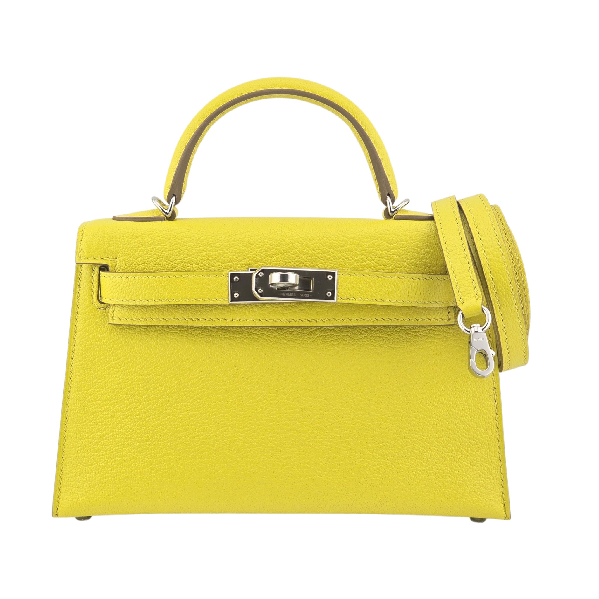 Hermes Mini Kelly II Chèvre Lime Palladium Hardware Bag
