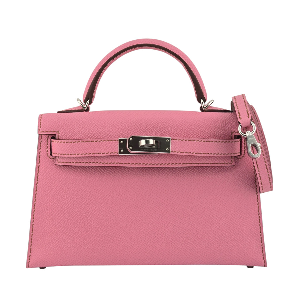 Hermes Mini Kelly II Epsom 5P Bubblegum Pink Palladium Hardware Bag