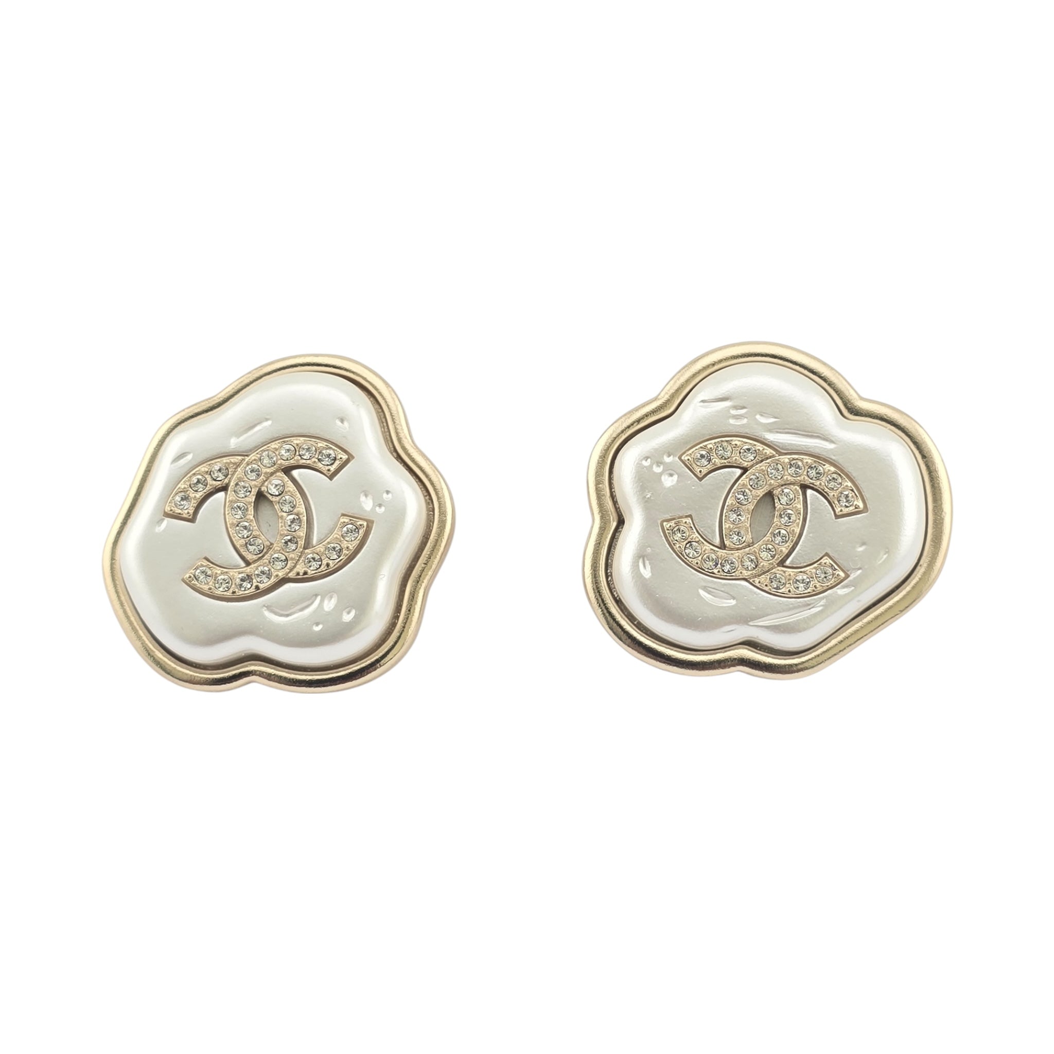 Chanel CC White Resin Stud Earrings 2025