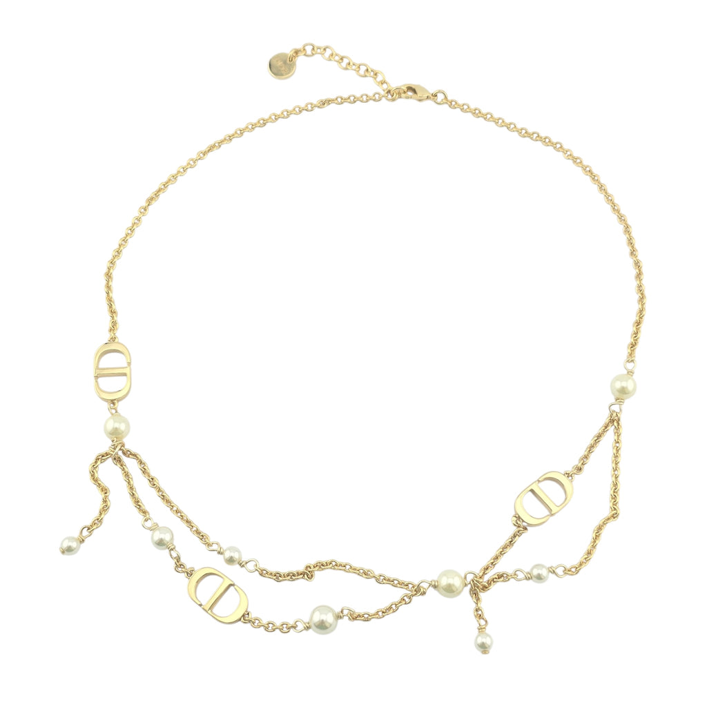 Christian Dior Gold-Tone Resin Pearl Petite CD Necklace