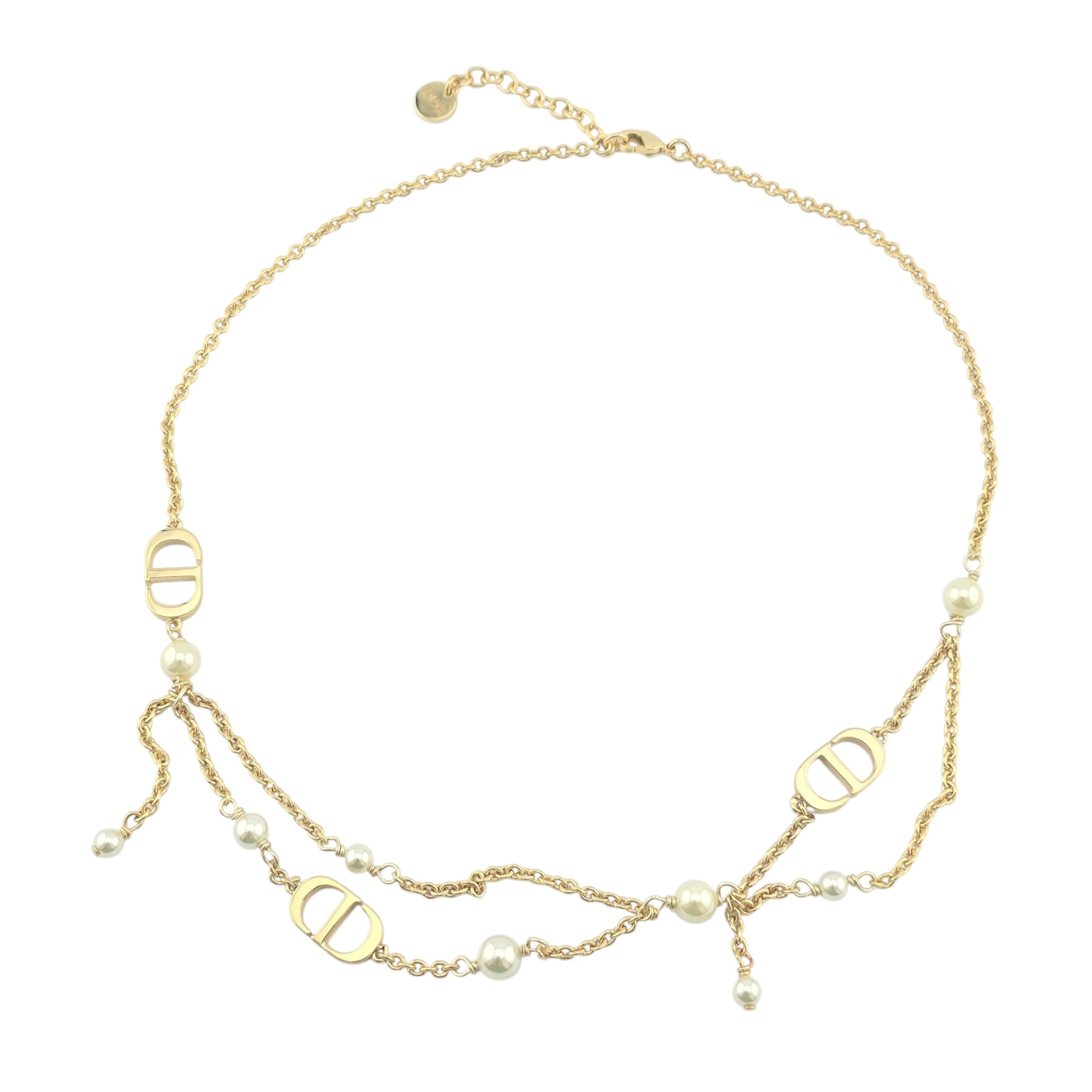 Christian Dior Gold-Tone Resin Pearl Petite CD Necklace