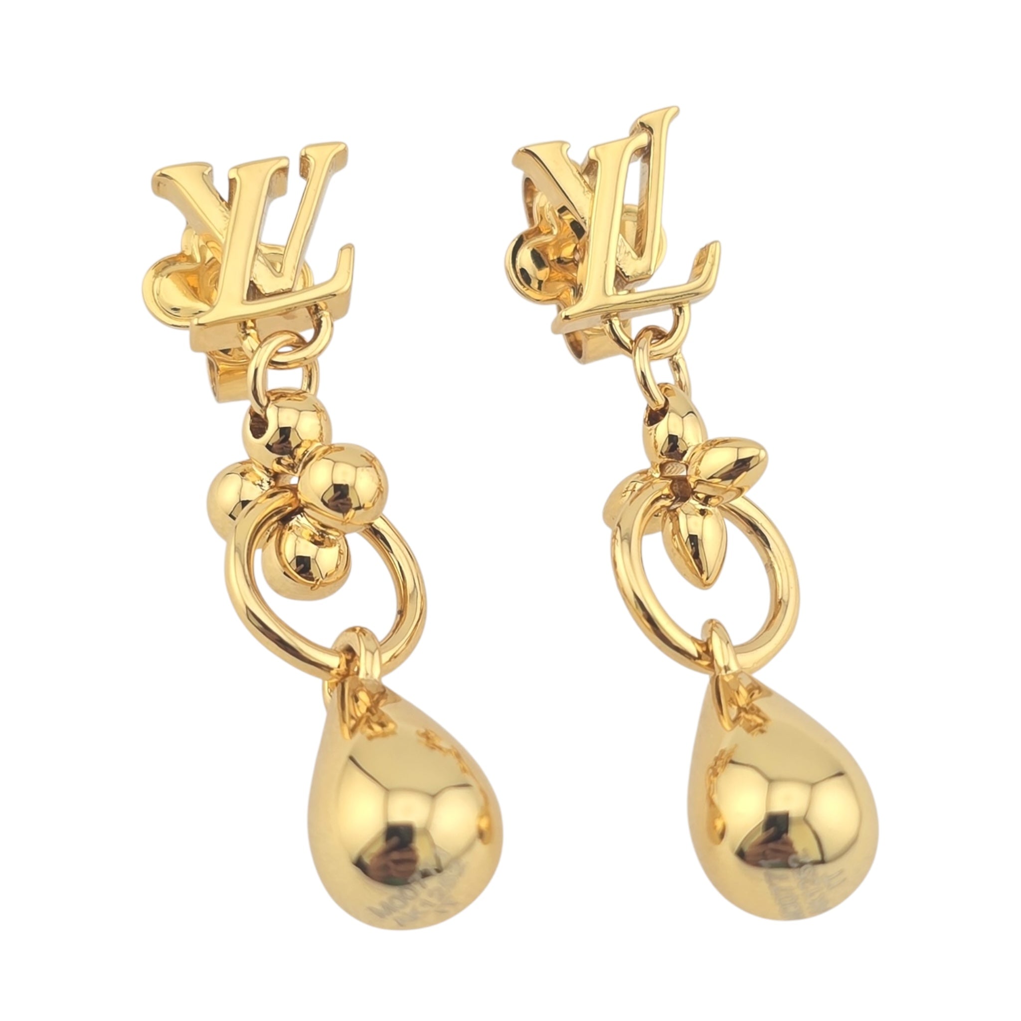Louis Vuitton LV Flower Drop Gold Metal Earrings