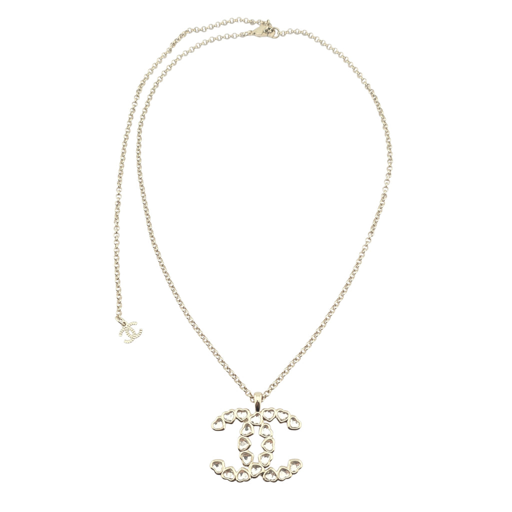 Chanel CC Gold Crystal Heart Pendant Necklace