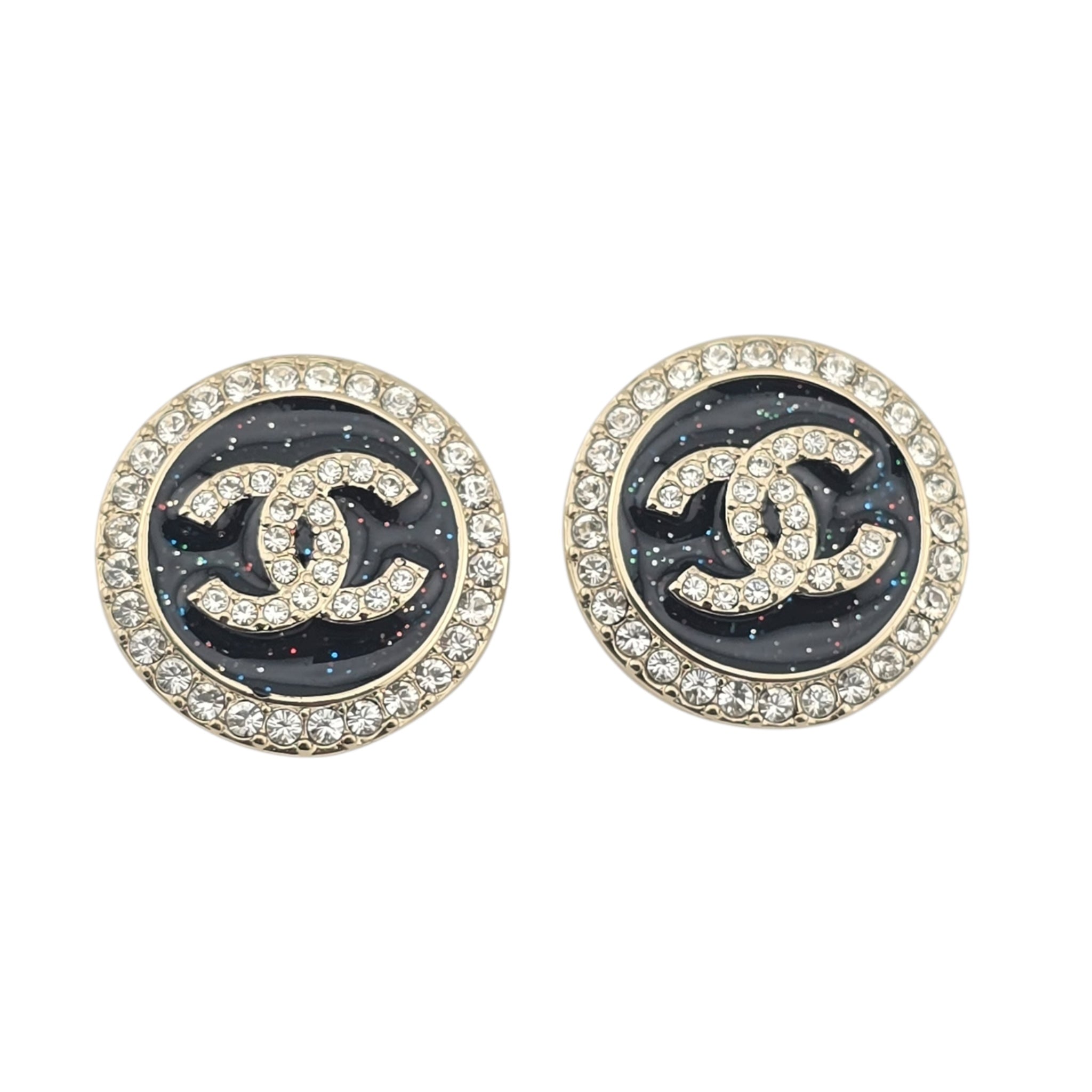 Chanel CC Black Resin Crystal Earrings 2025