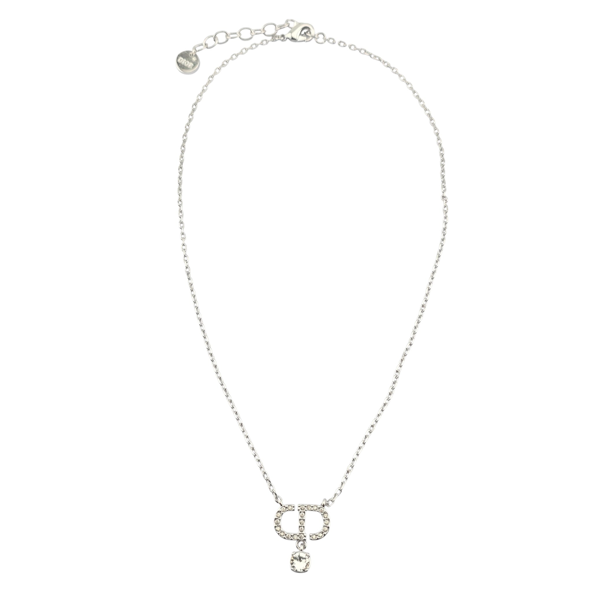 Christian Dior Silver Petit CD Crystal Necklace