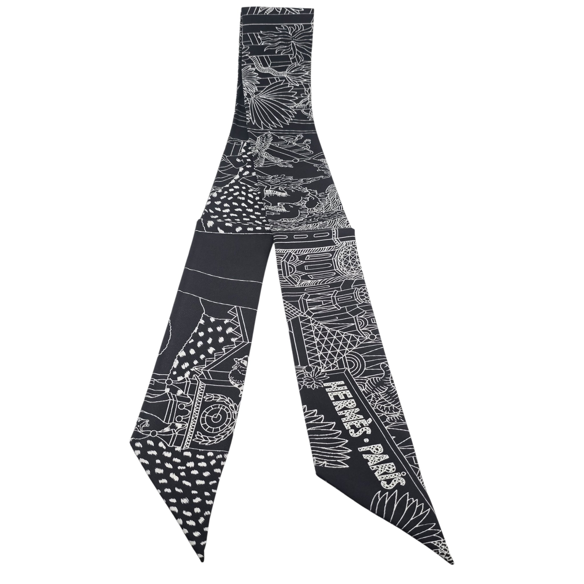 Hermes Silk Animapolis Twilly Black White