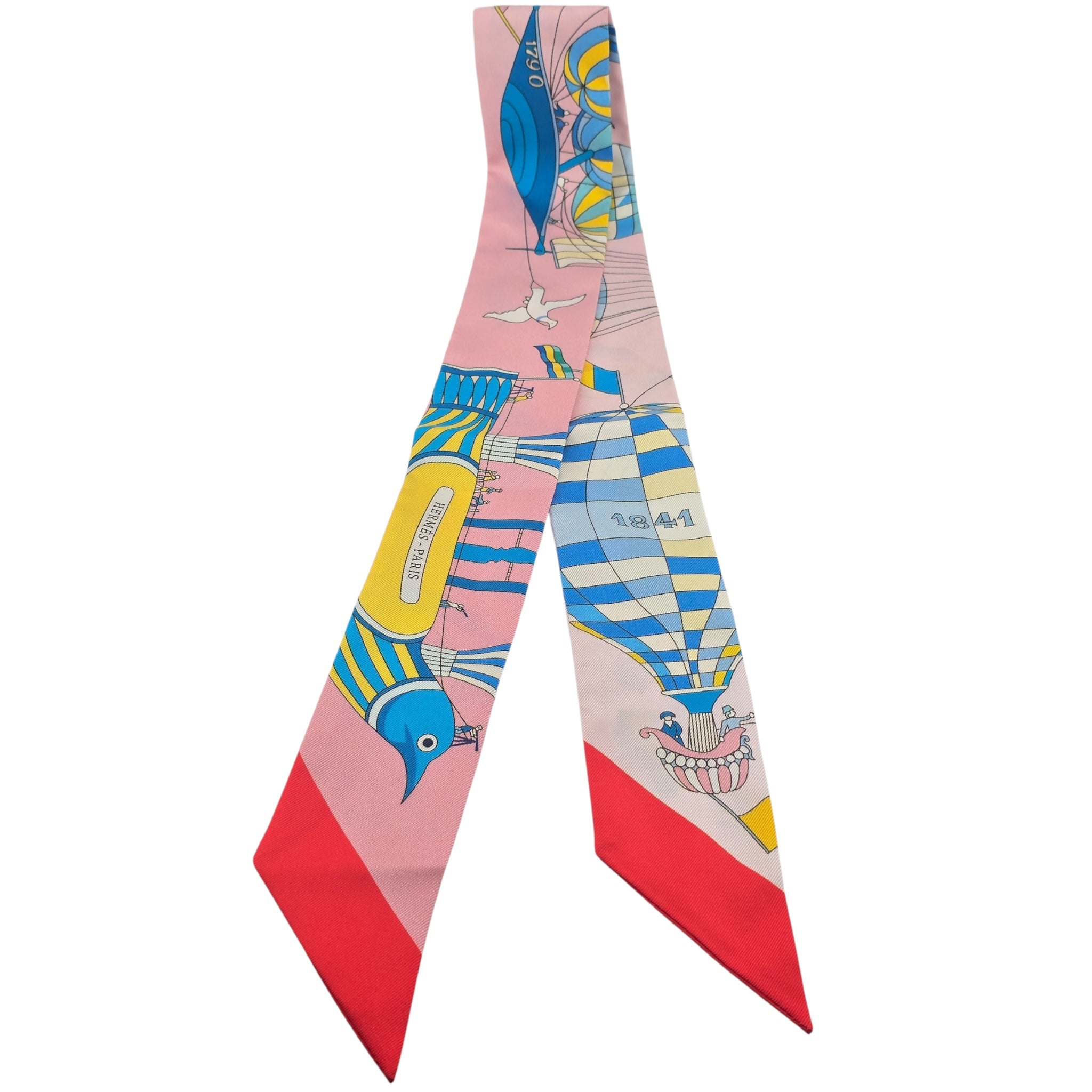 Hermes Silk Les Folies Du Ciel Twilly Rose Bleu Jaune Vif