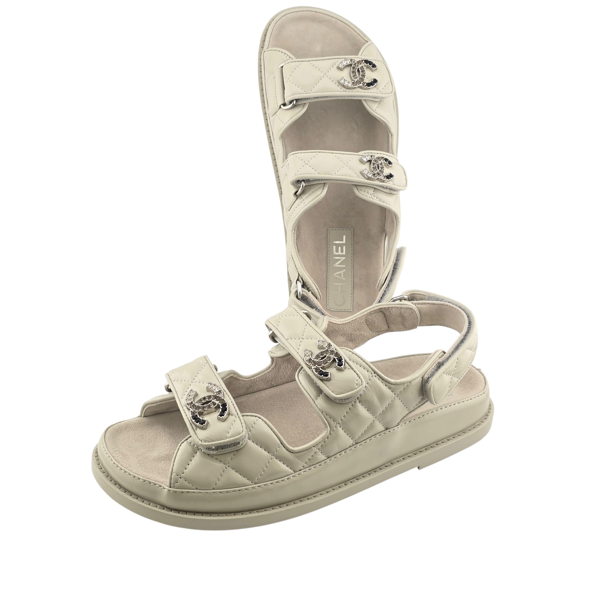 Chanel CC Cream White Lambskin Dad Sandals - 39