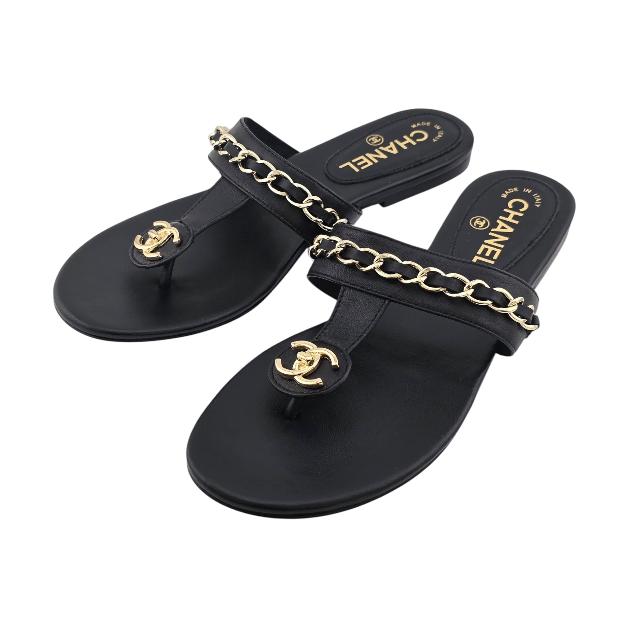 Chanel CC Black Turnlock Sandals - 39