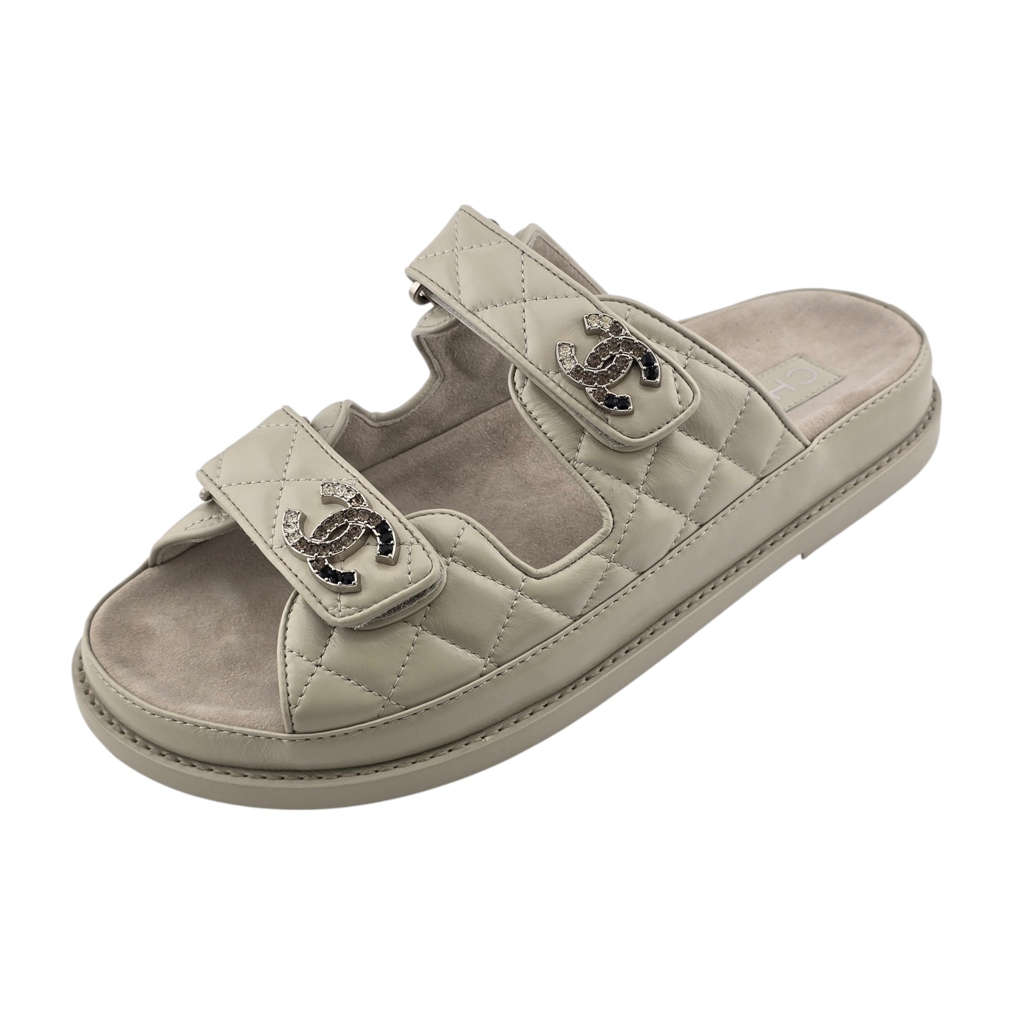 Chanel CC Dad Backless Cream White Quilt Sandals 39