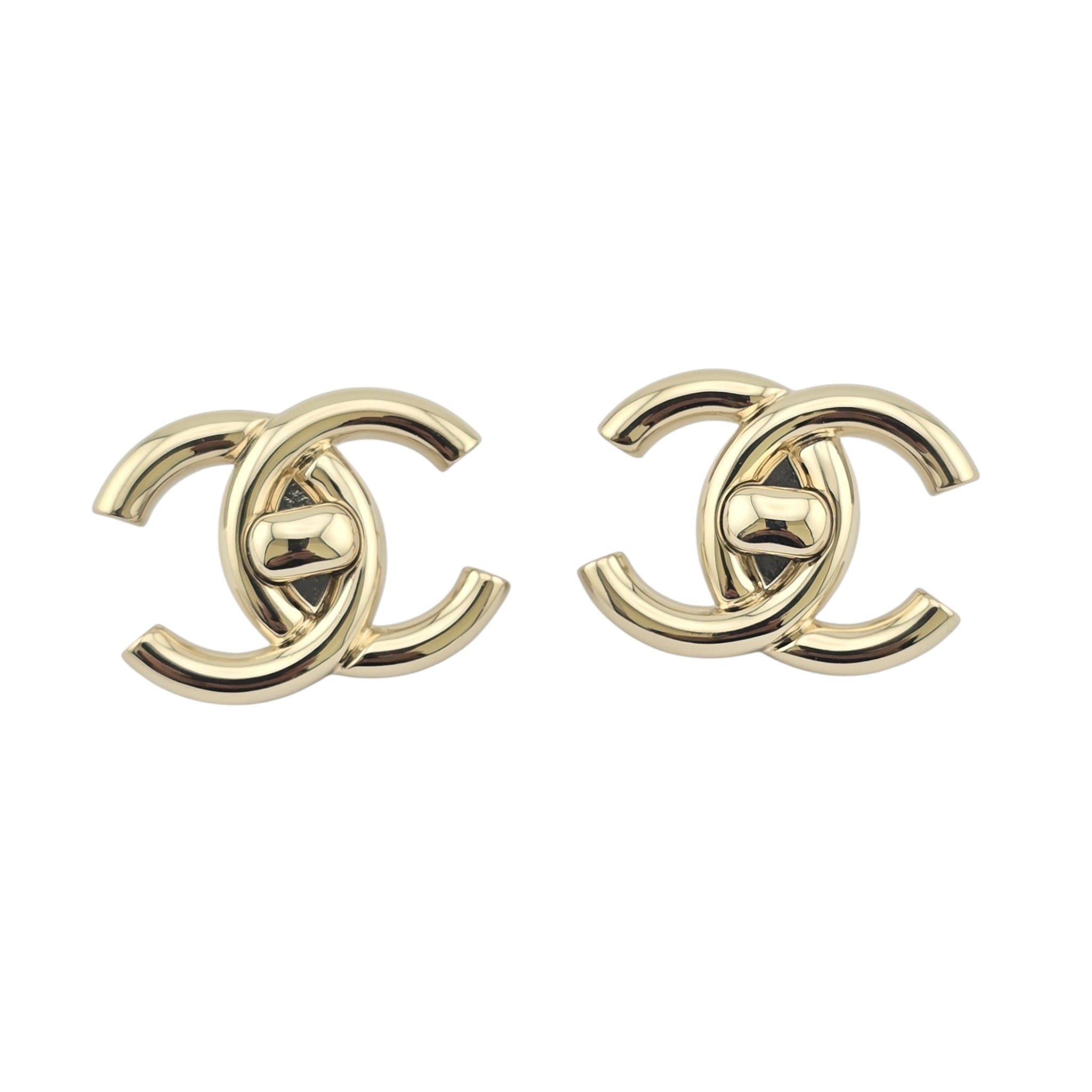 Chanel Metal CC Turnlock Earrings Gold