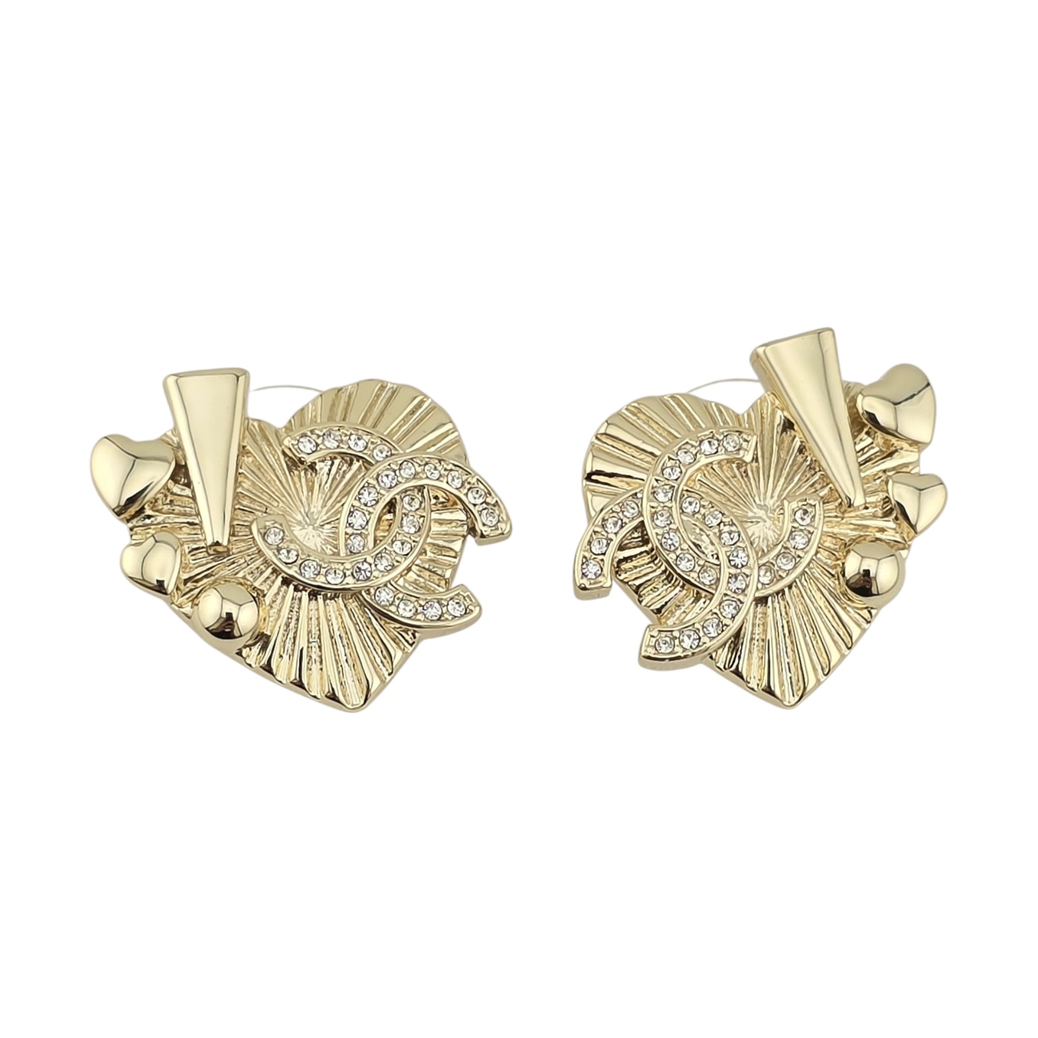Chanel CC Crystal Heart Earrings Gold 2025