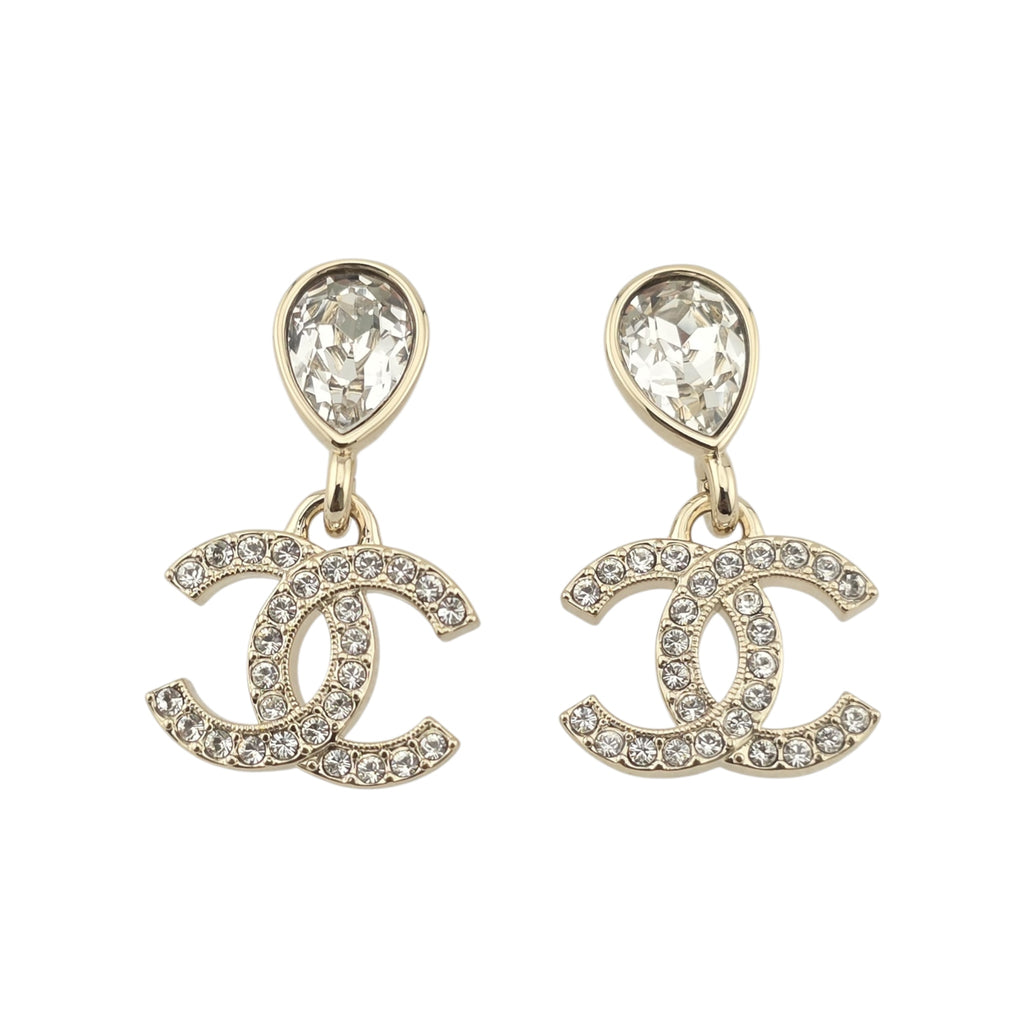 Chanel CC Crystal Drop Earrings Gold 2025
