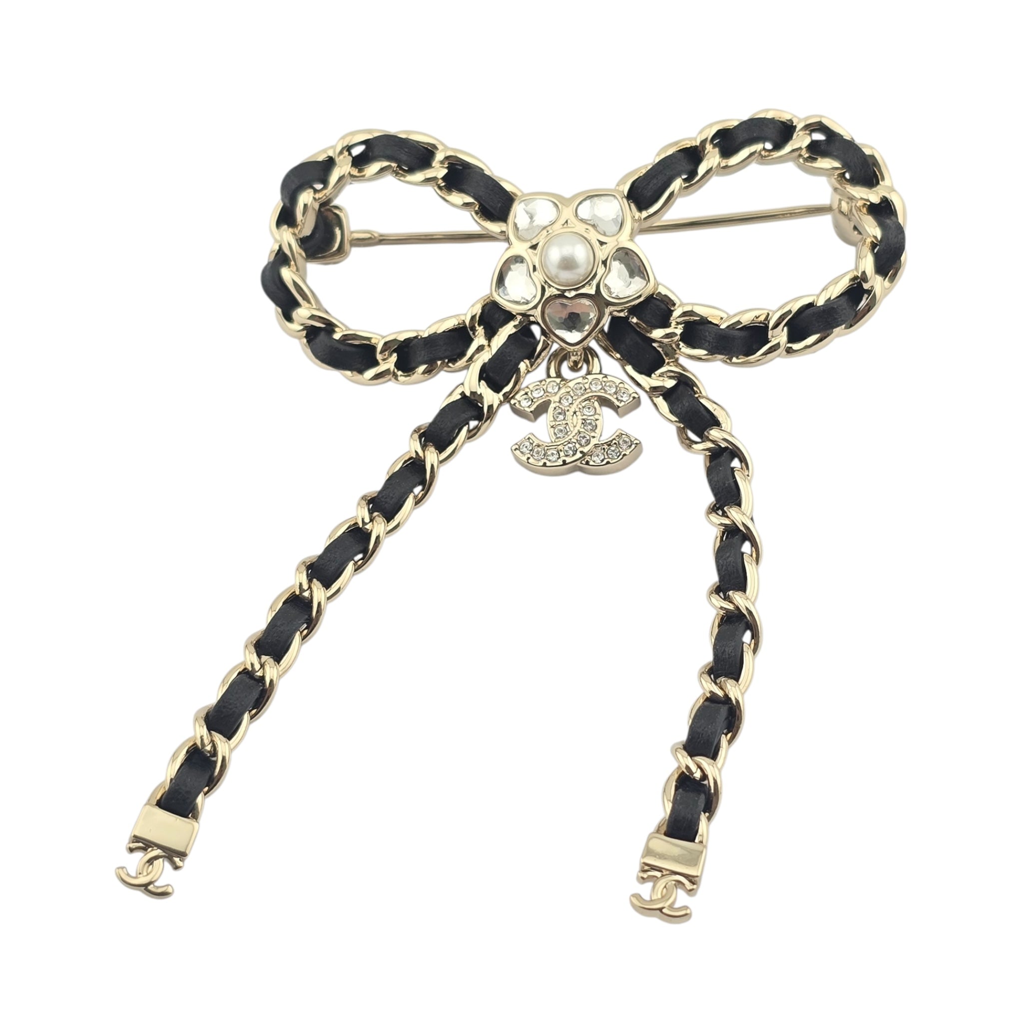 Chanel CC Bow Leather Gold Brooch 2025