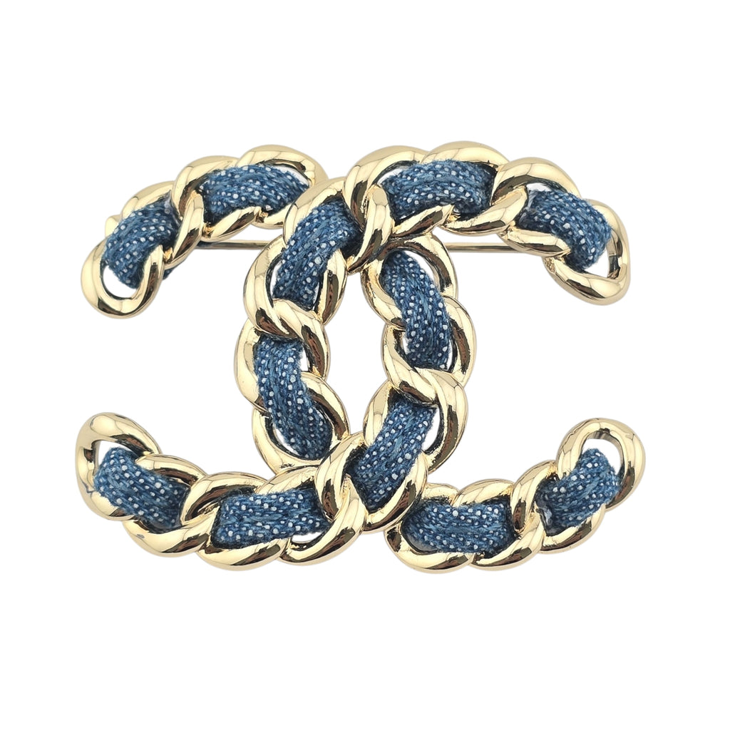 Chanel Denim Chain CC Brooch Blue Gold 2025