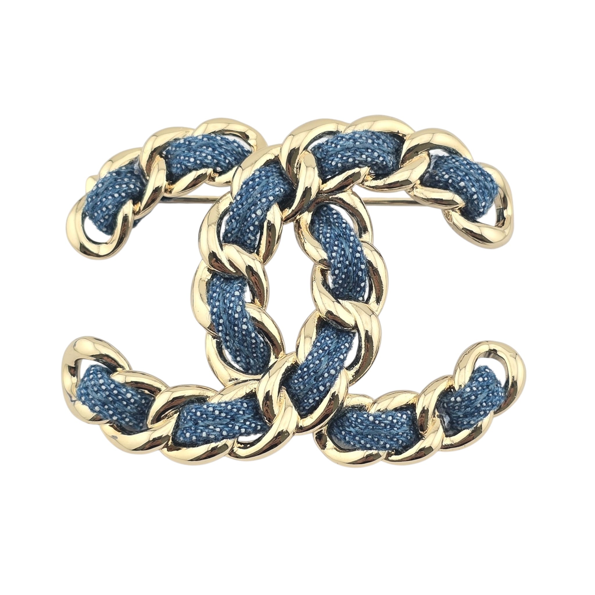 Chanel Denim Chain CC Brooch Blue Gold 2025
