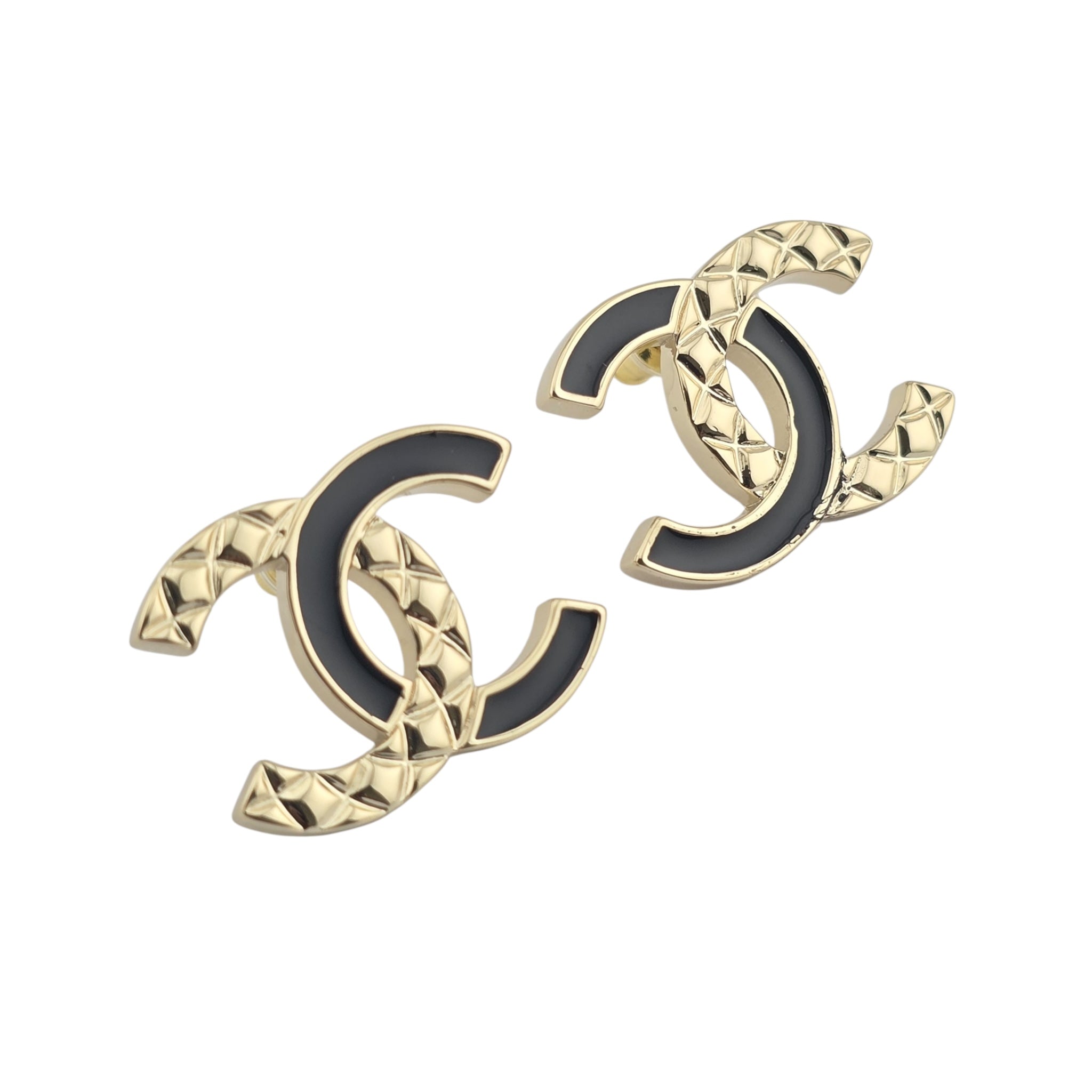 Chanel CC Gold Black Stud Earrings 2025