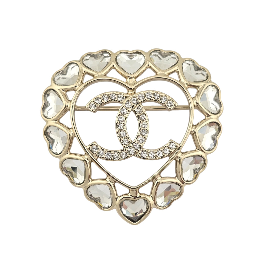 Chanel CC Crystal Gold Heart Brooch 2025