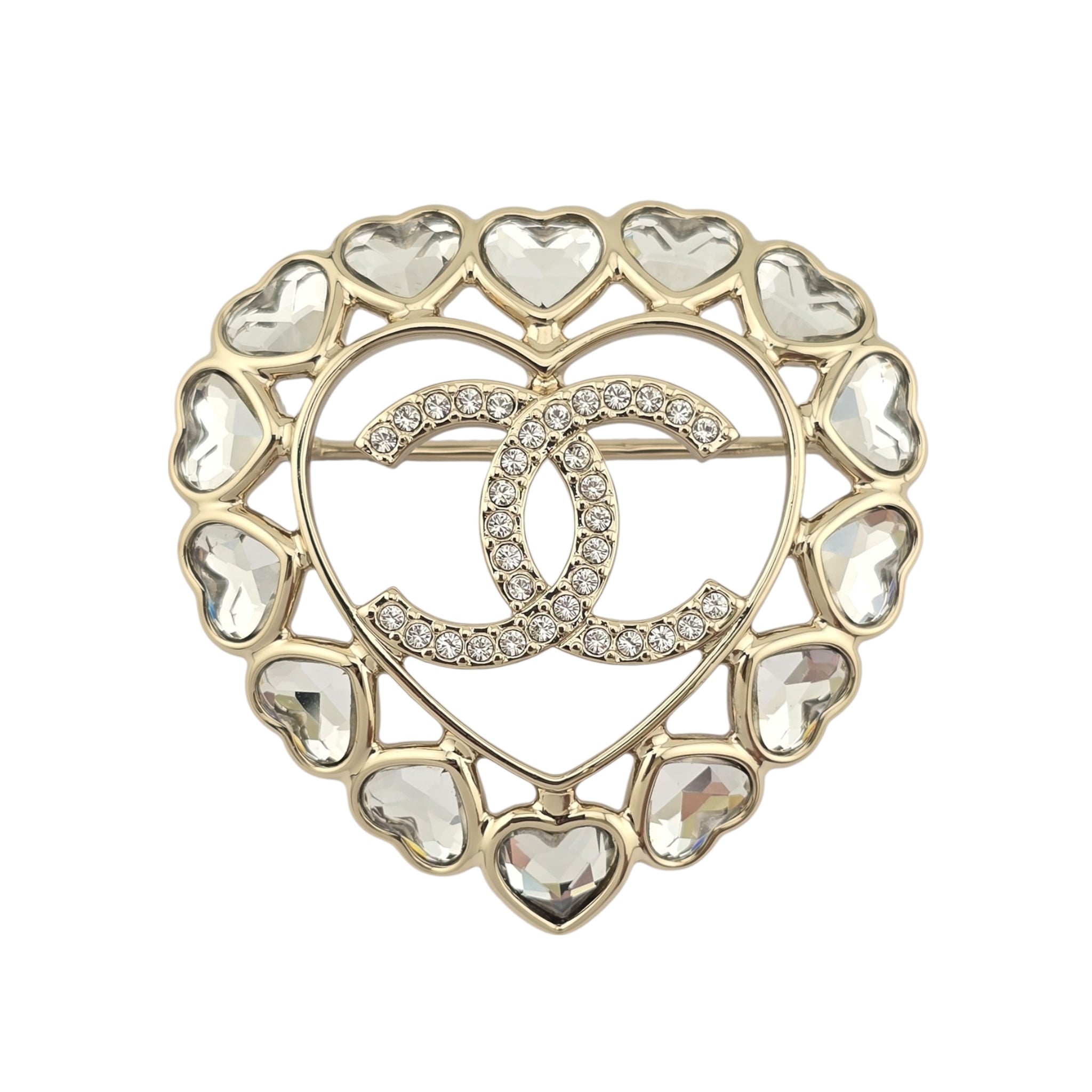 Chanel CC Crystal Gold Heart Brooch 2025