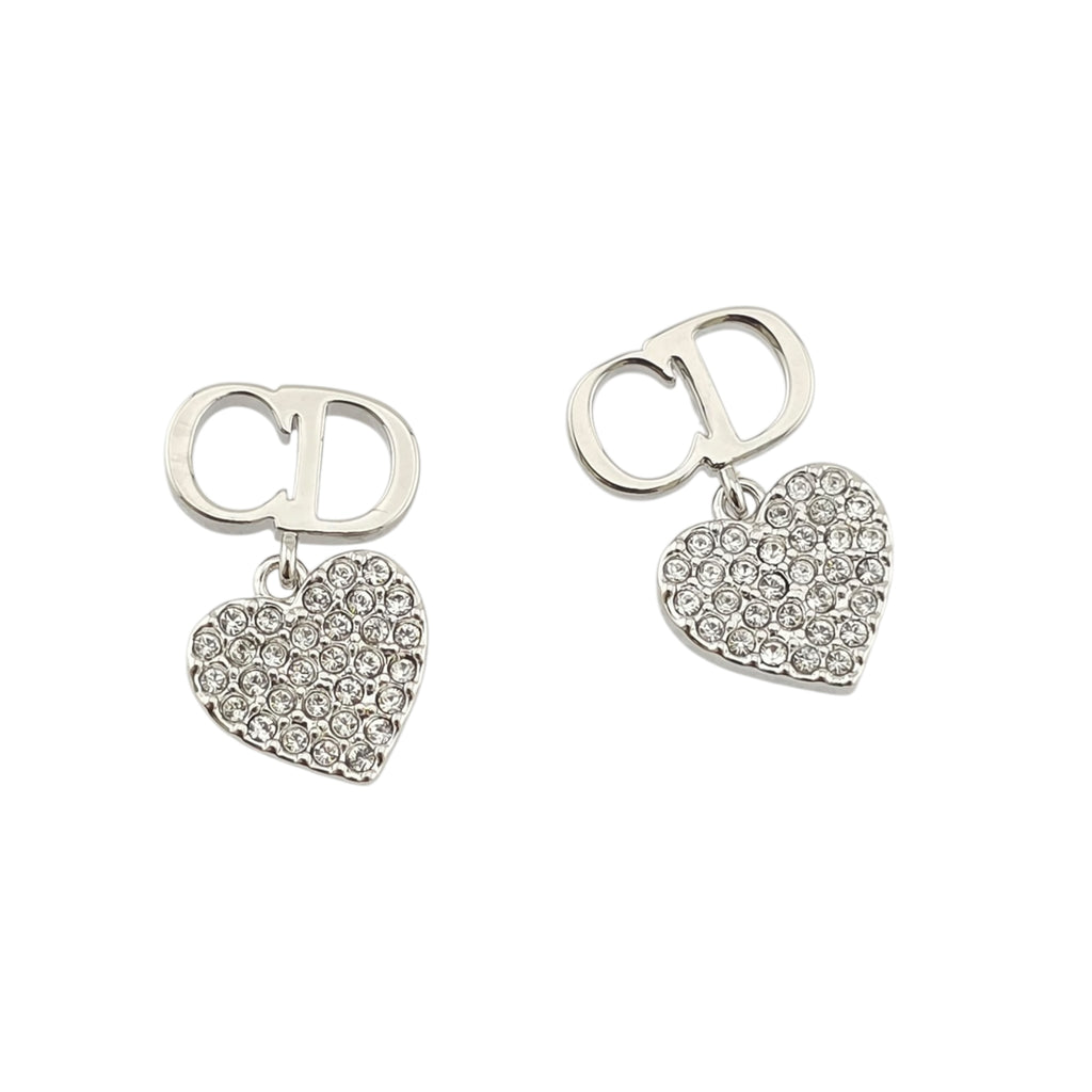Christian Dior Clair D Lune Silver Heart Earrings