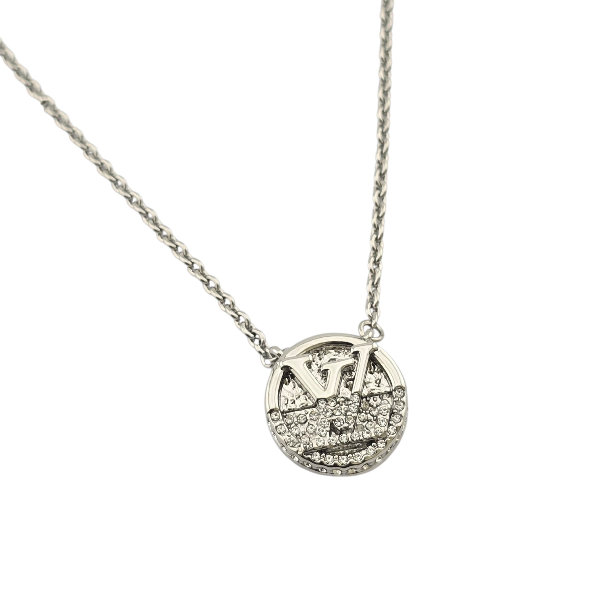 Louis Vuitton L To V Silver Crystal Necklace