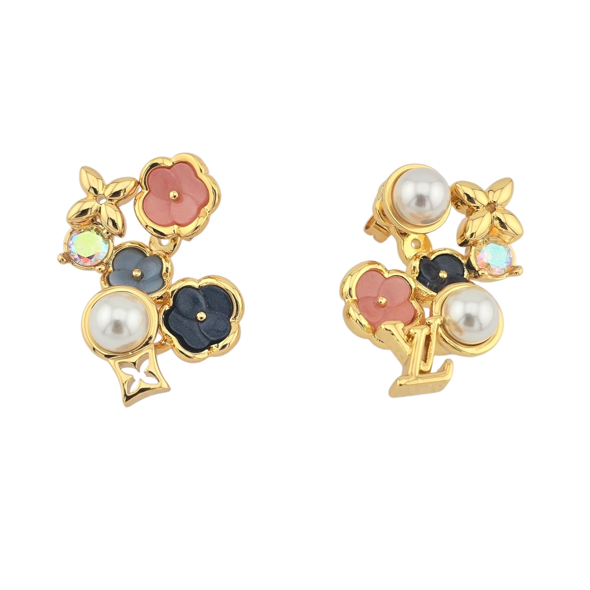 Louis Vuitton LV Metal Crystal Pearl Botanica Earrings Gold LOUIS VUITTON