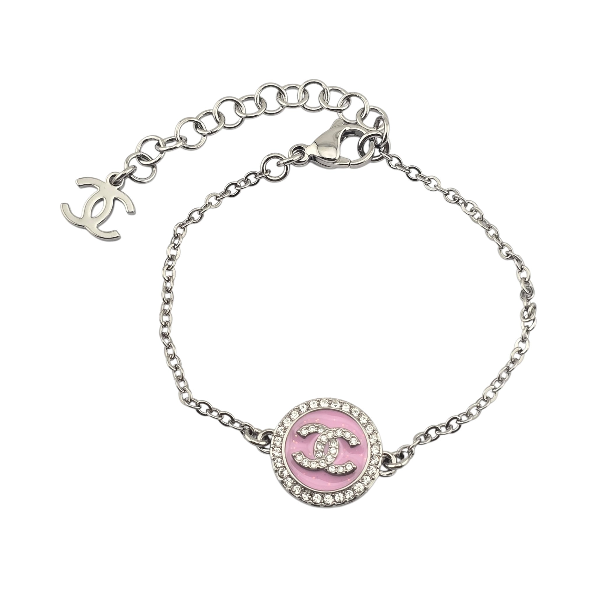 Chanel CC Round Silver Pink Bracelet 2025 CHANEL