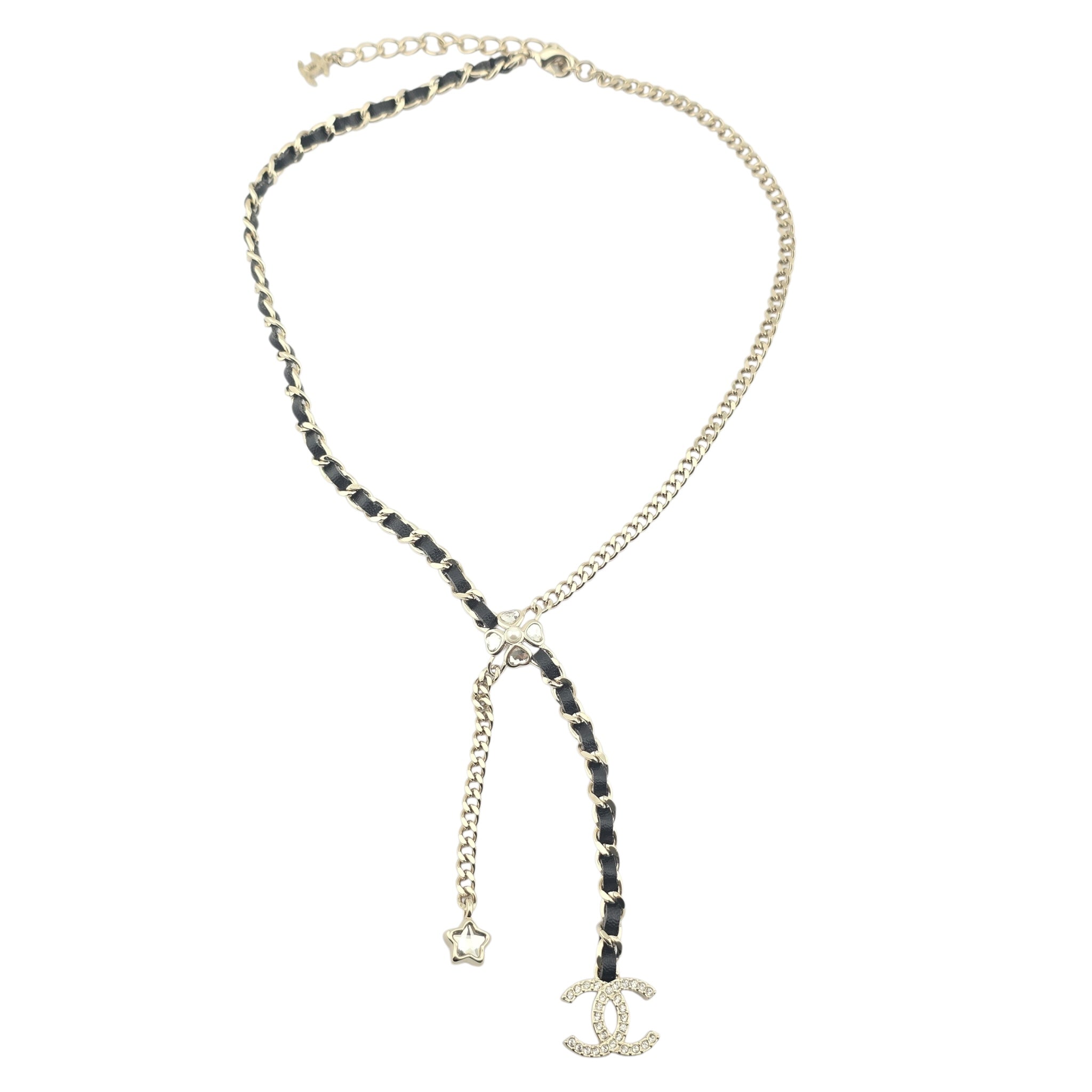 Chanel CC Black Leather Gold Necklace 2025 CHANEL