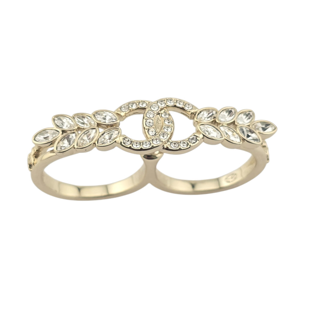 Chanel CC Gold Crystal Floral Ring B23 CHANEL