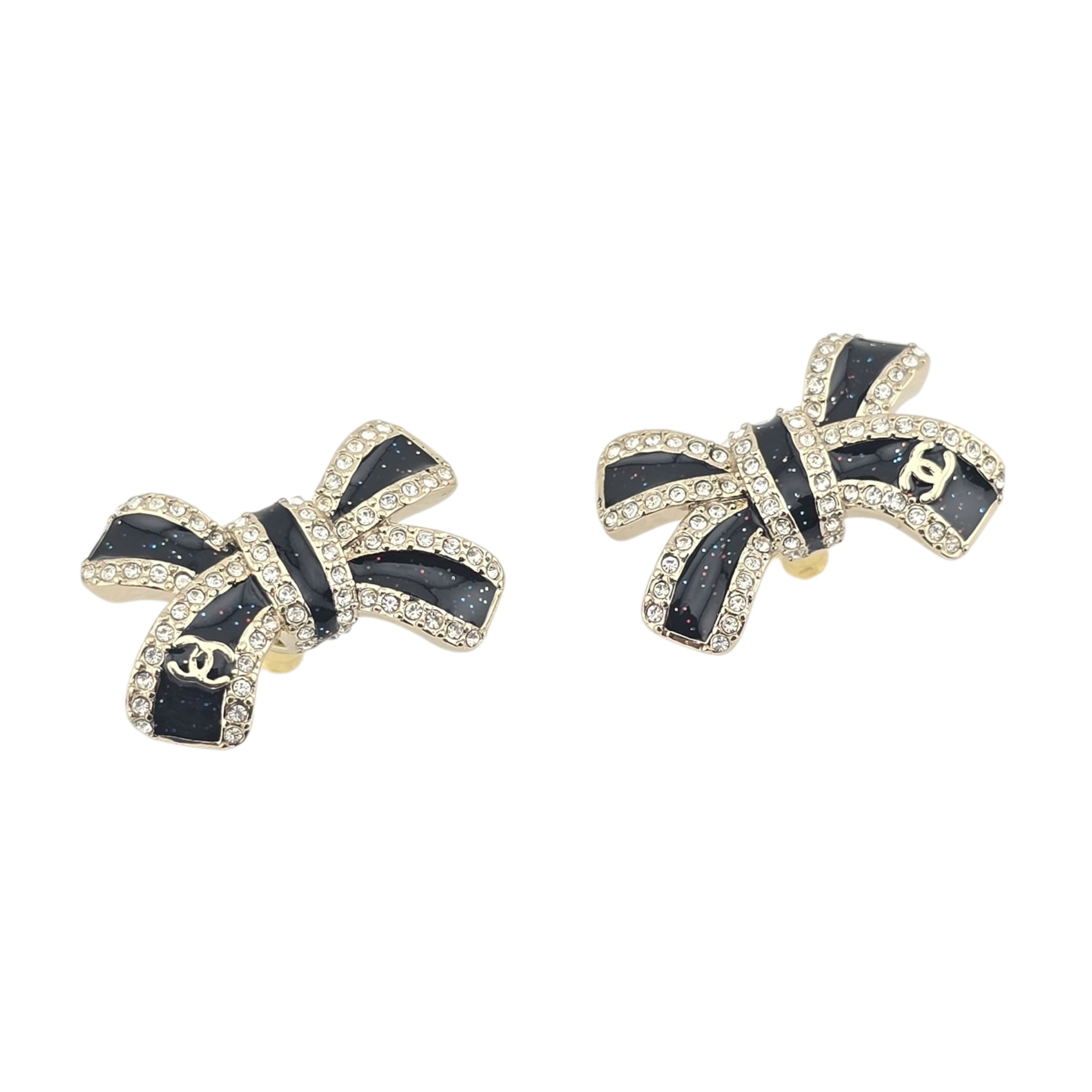 Chanel CC Gold Crystal Enamel Bow Earrings 2025 CHANEL