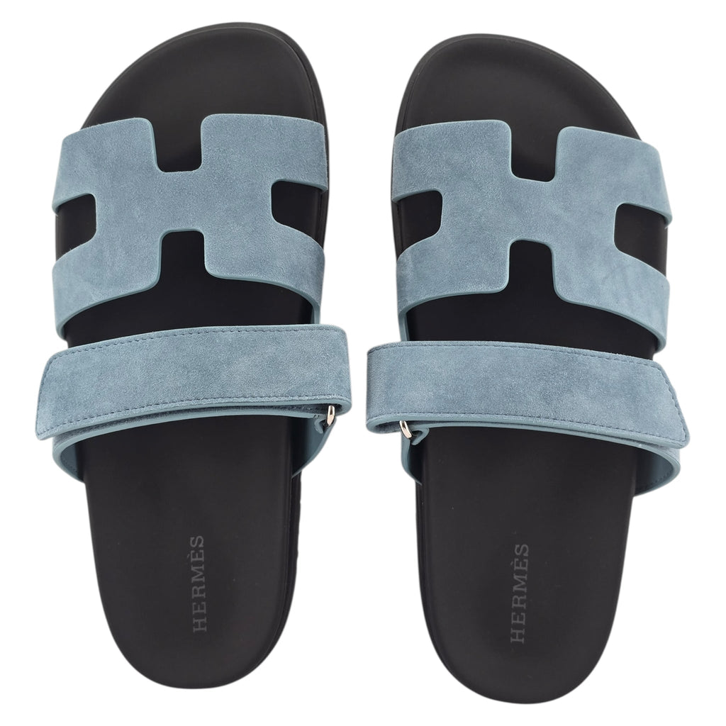 Hermes Chypre Suede Sandal Bleu Mineral 39 UK6 HERMES