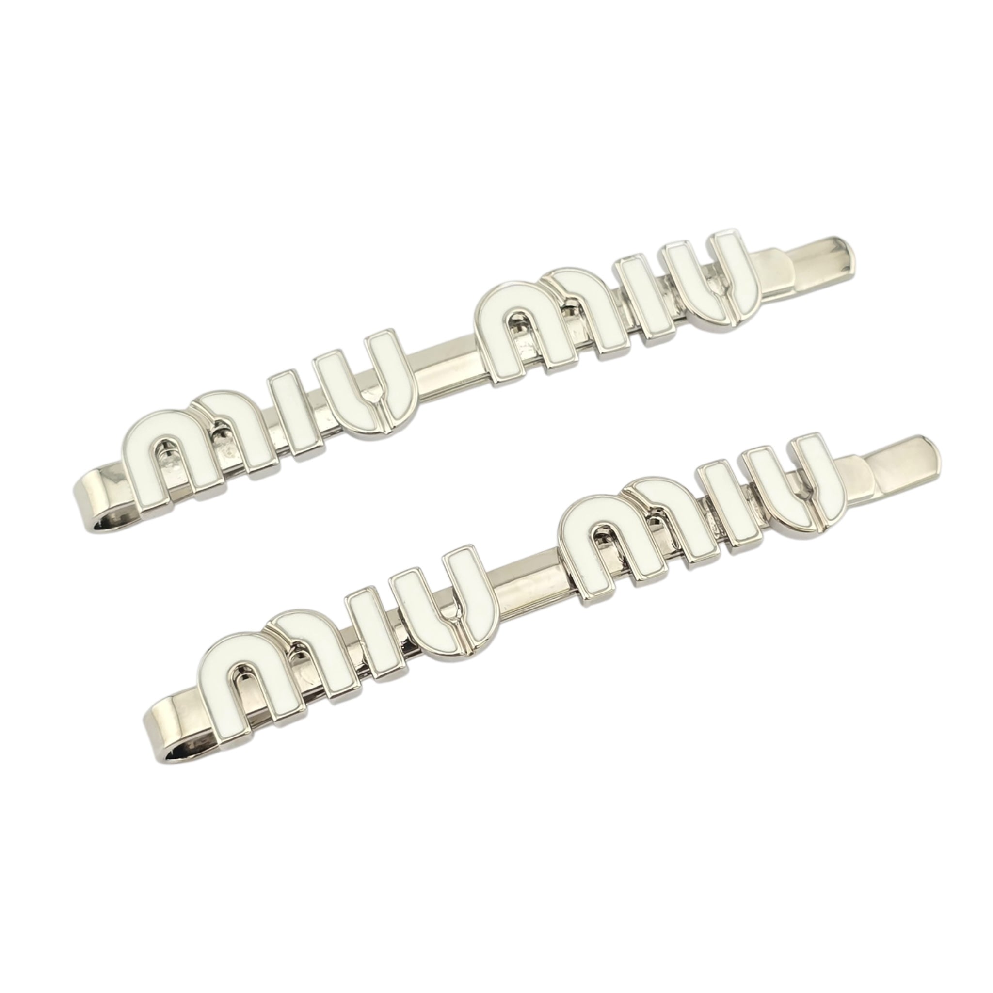 Miu Miu Silver White Enamel Hair Clip MIU MIU