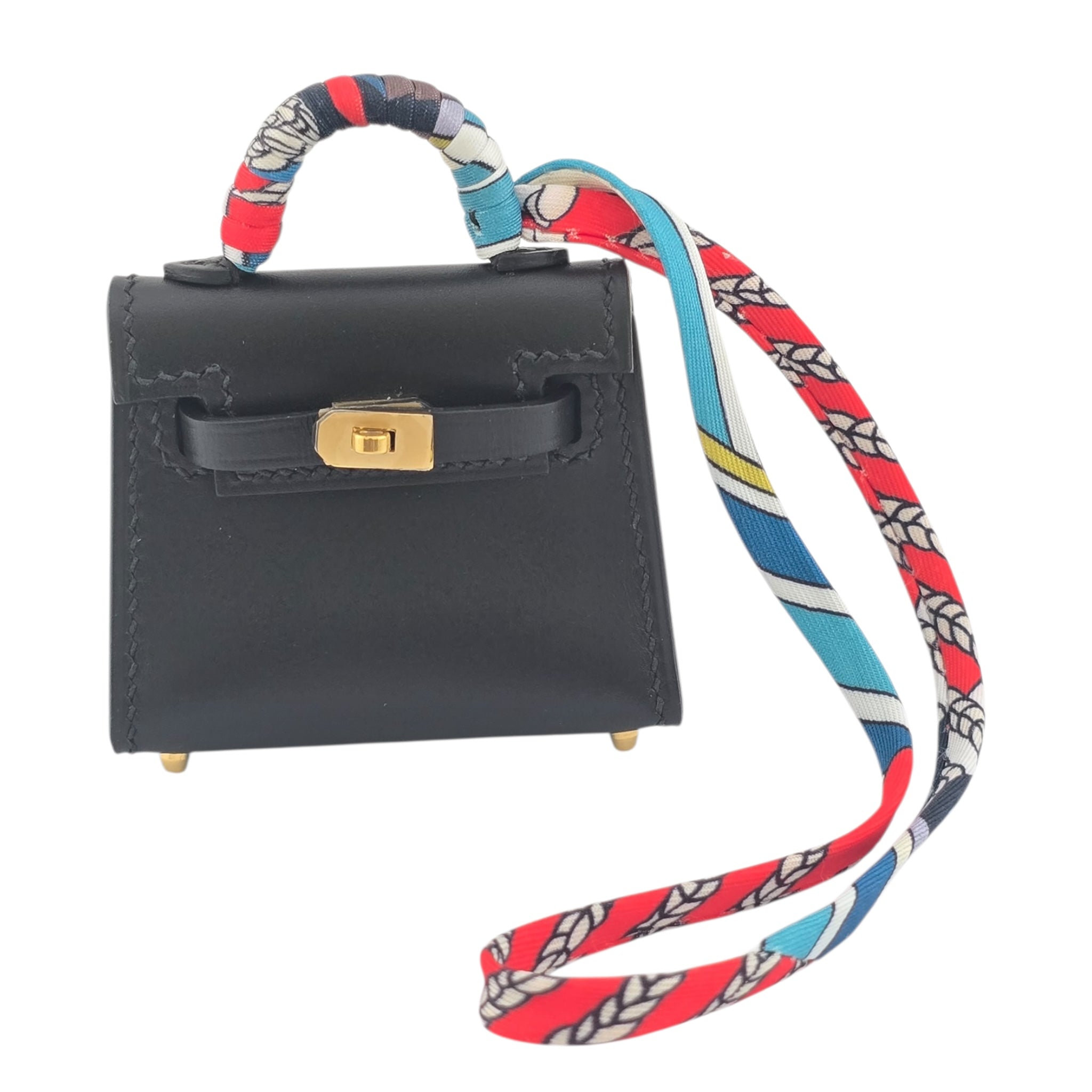 Hermes Tadelakt Mini Kelly Twilly Bag Charm Black HERMES