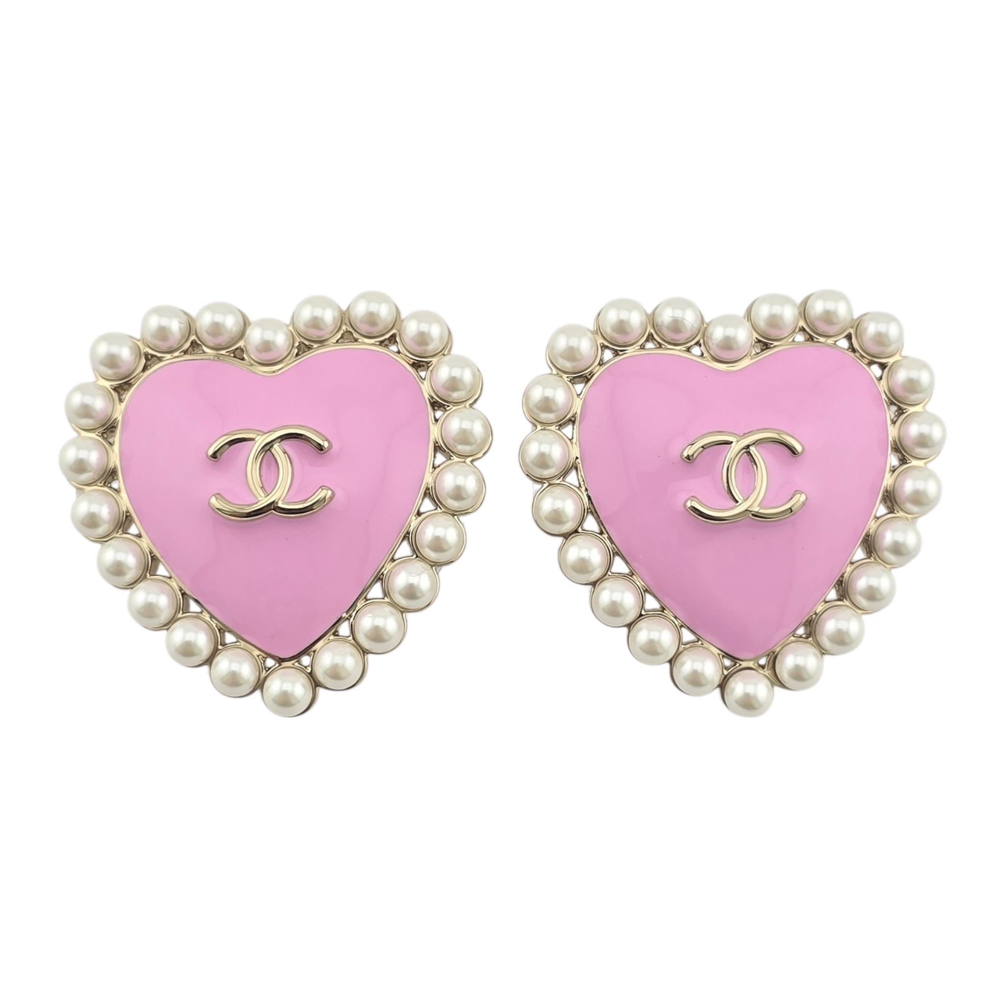 Chanel CC Pink Gold Heart Faux Pearl Earrings 2025 CHANEL