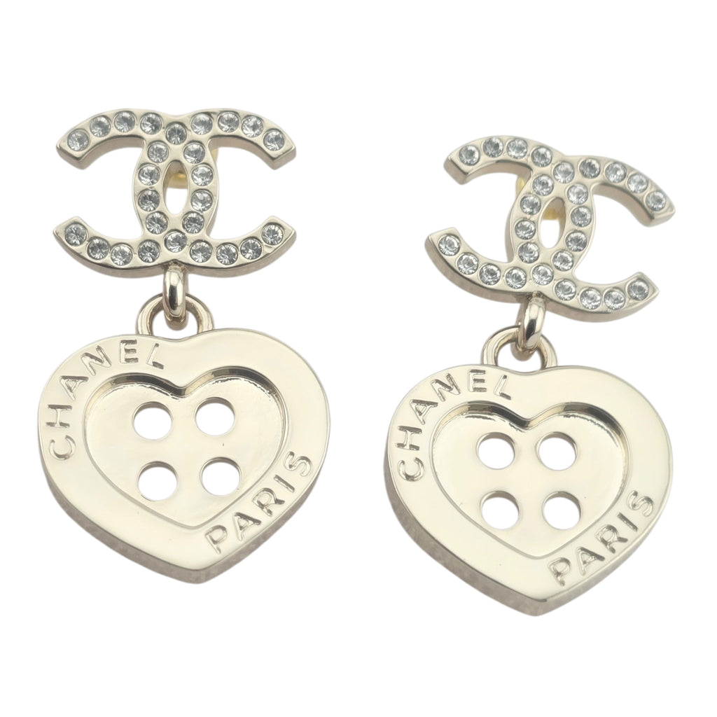 Chanel CC Gold Metal Heart Button Earrings 2025 CHANEL