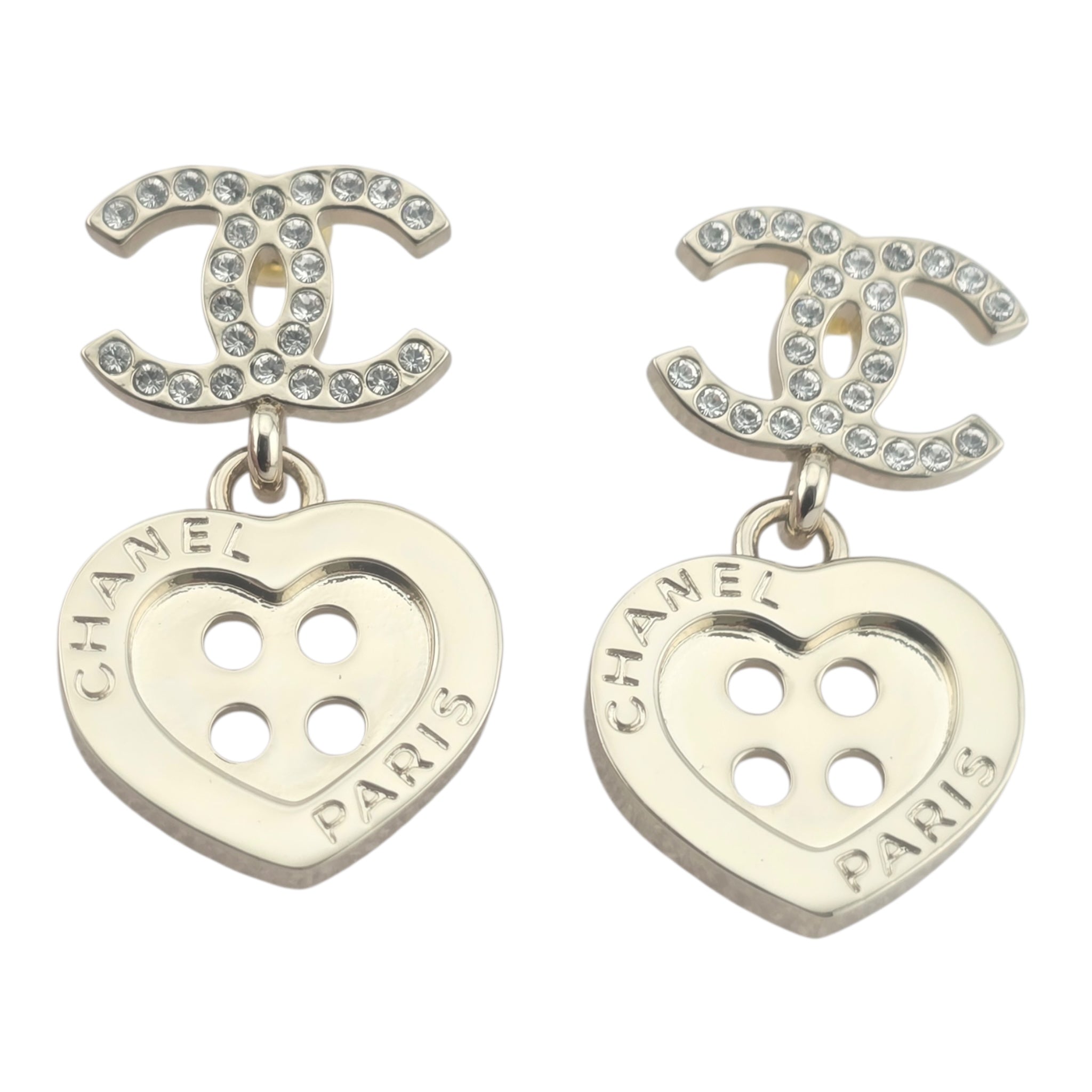 Chanel CC Gold Metal Heart Button Earrings 2025 CHANEL