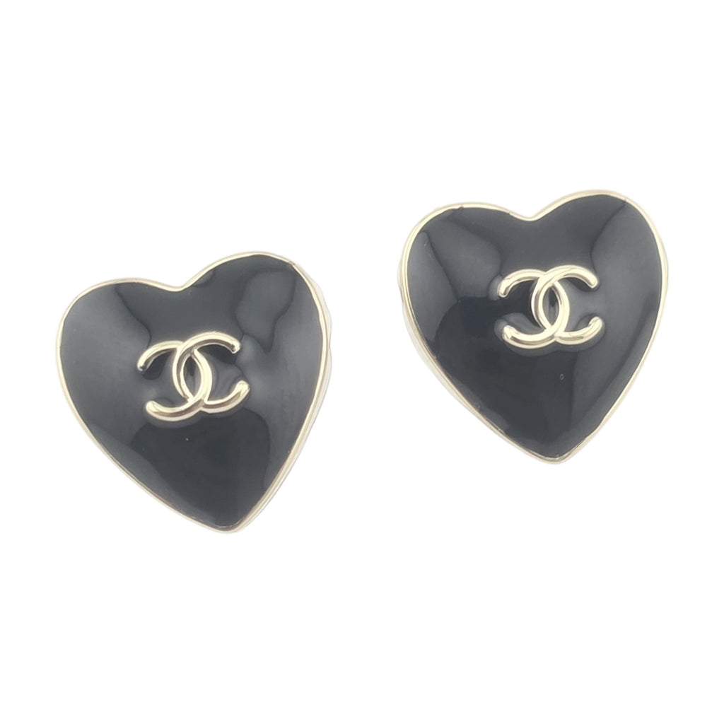 Chanel CC Black Gold Heart Earrings 2025 CHANEL