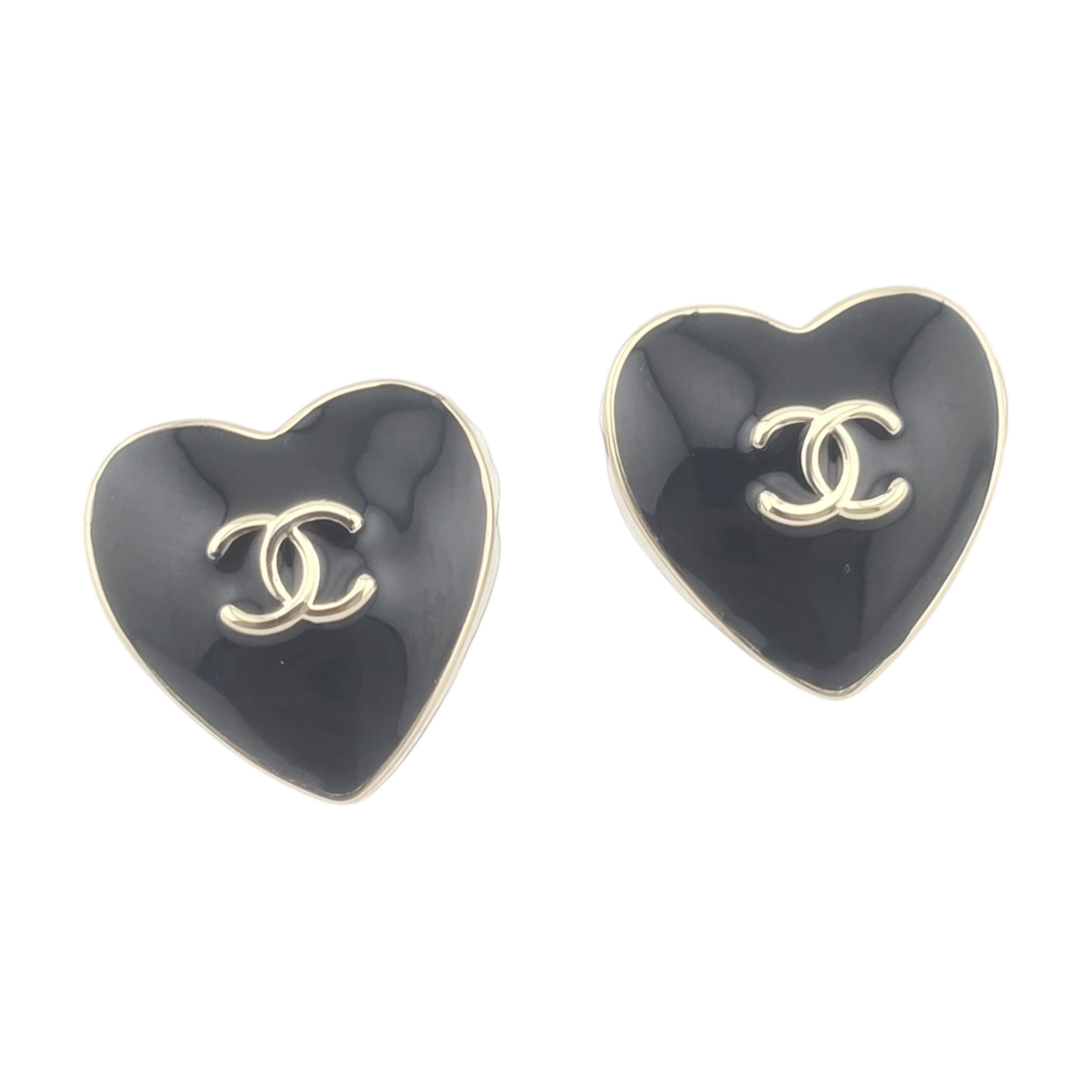 Chanel CC Black Gold Heart Earrings 2025 CHANEL