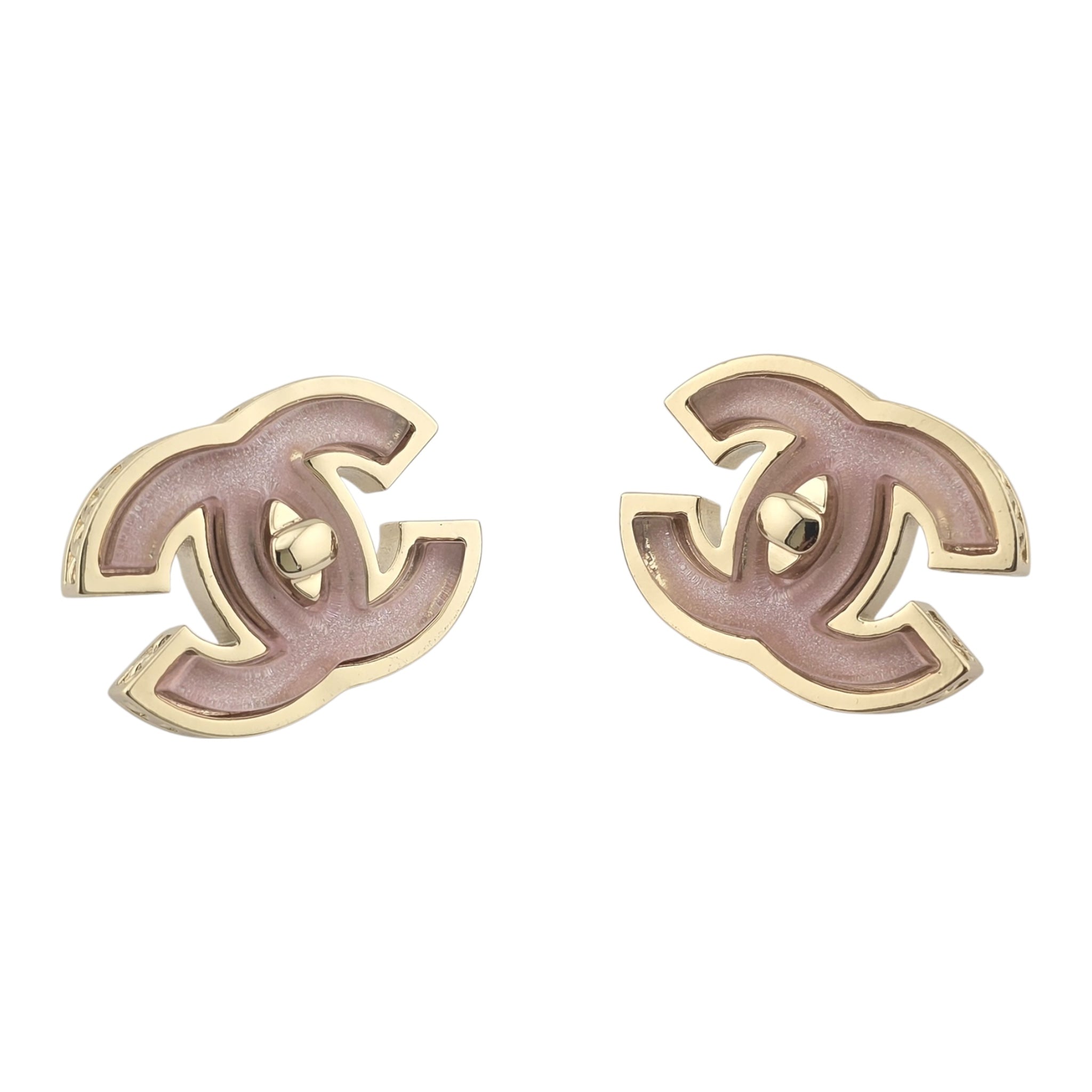 Chanel CC Gold Pink Resin Stud Earrings 2025 CHANEL